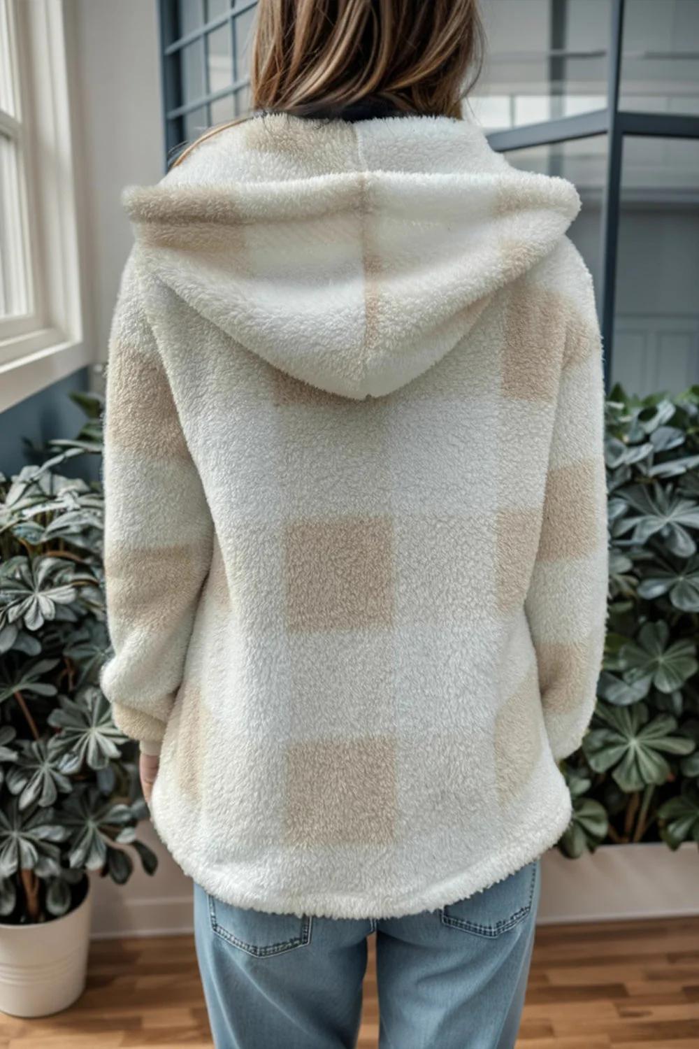Double Take Full Size Plaid Long Sleeve Hooded Coat - Image 7