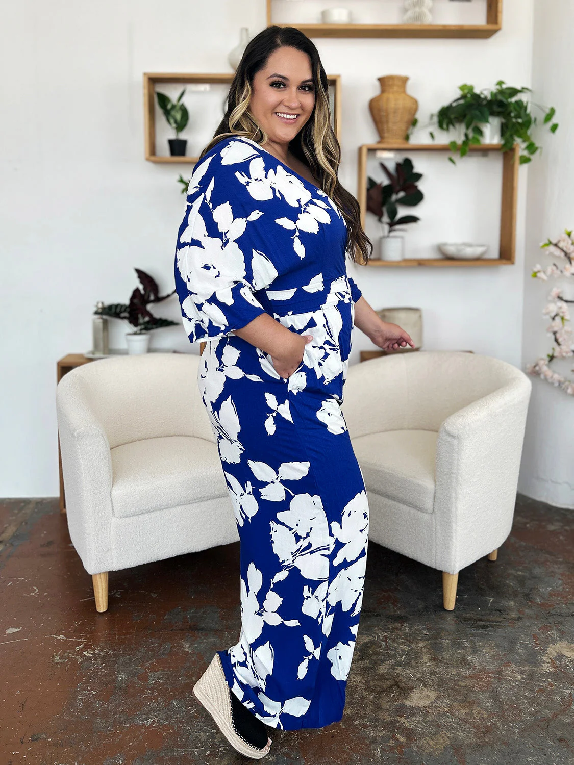 Double Take Full Size Printed Tie Back Wide Leg Jumpsuit - Image 10
