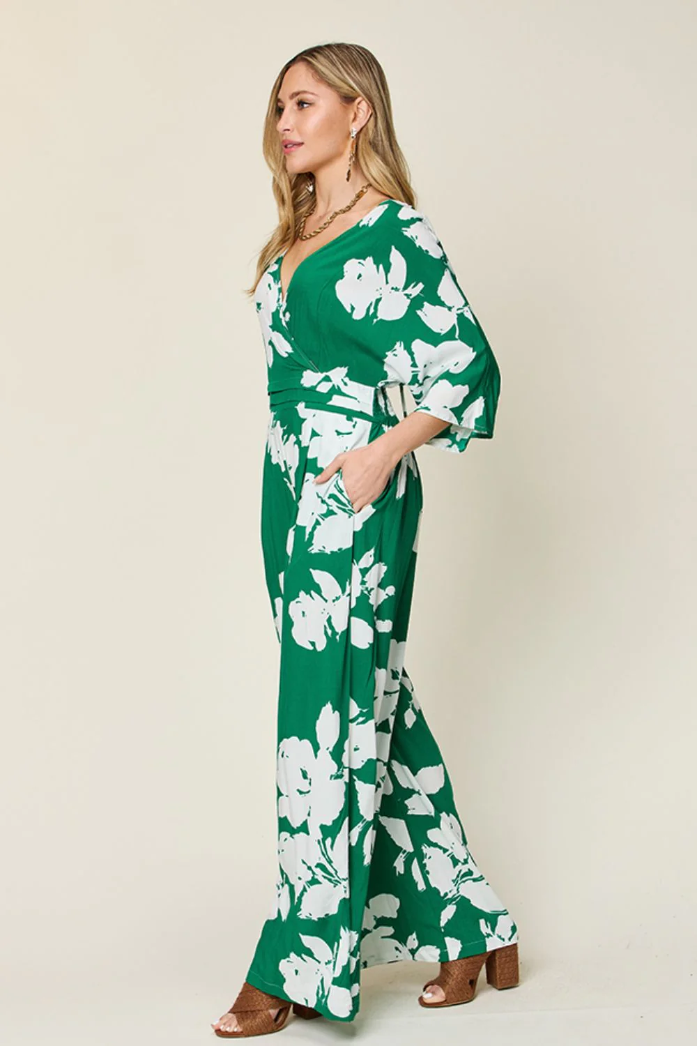 Double Take Full Size Printed Tie Back Wide Leg Jumpsuit - Image 13
