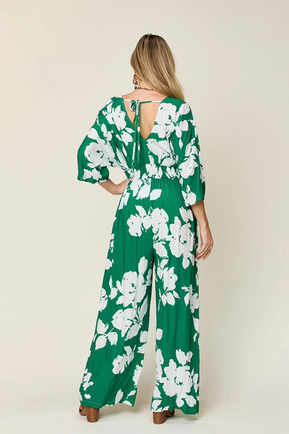 Double Take Full Size Printed Tie Back Wide Leg Jumpsuit - Image 14