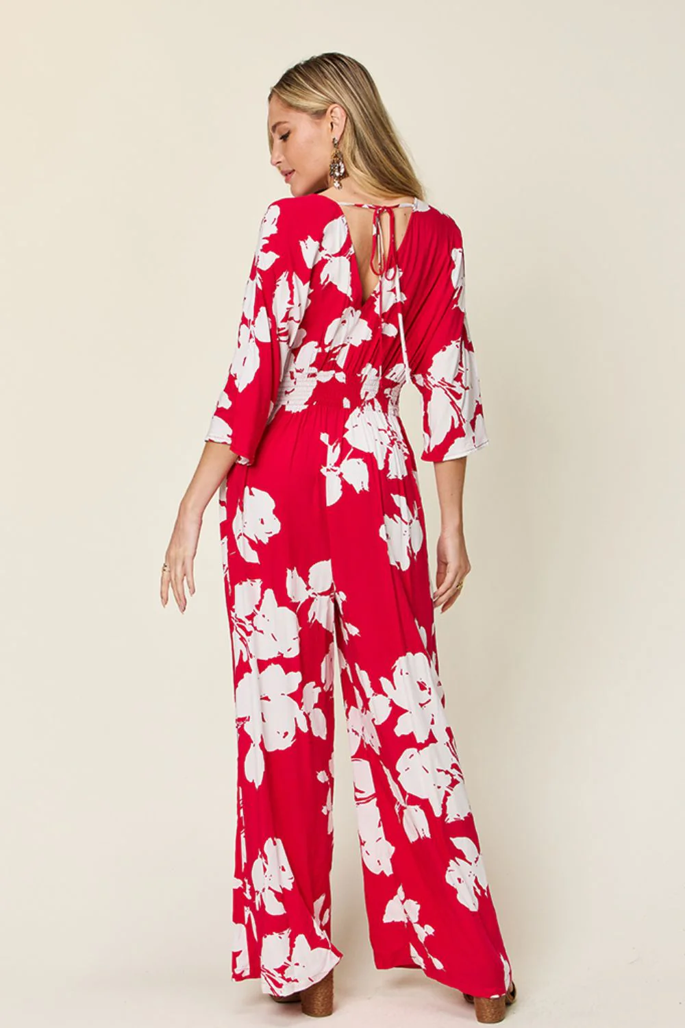 Double Take Full Size Printed Tie Back Wide Leg Jumpsuit - Image 18
