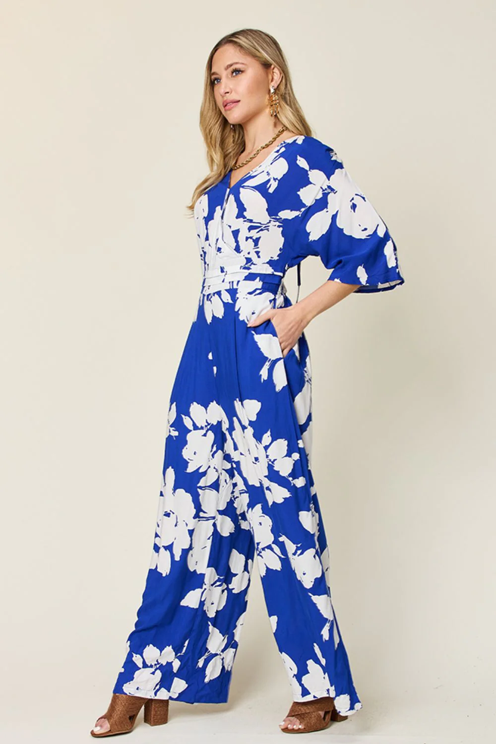 Double Take Full Size Printed Tie Back Wide Leg Jumpsuit - Image 2