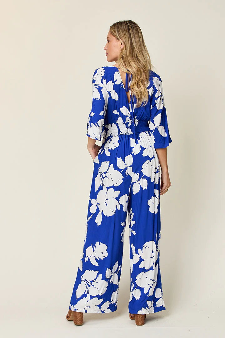 Double Take Full Size Printed Tie Back Wide Leg Jumpsuit - Image 3