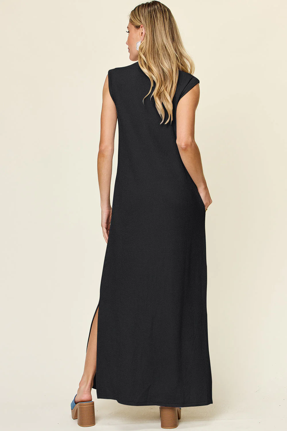 Double Take Full Size Texture Mock Neck Sleeveless Maxi Dress - Image 10