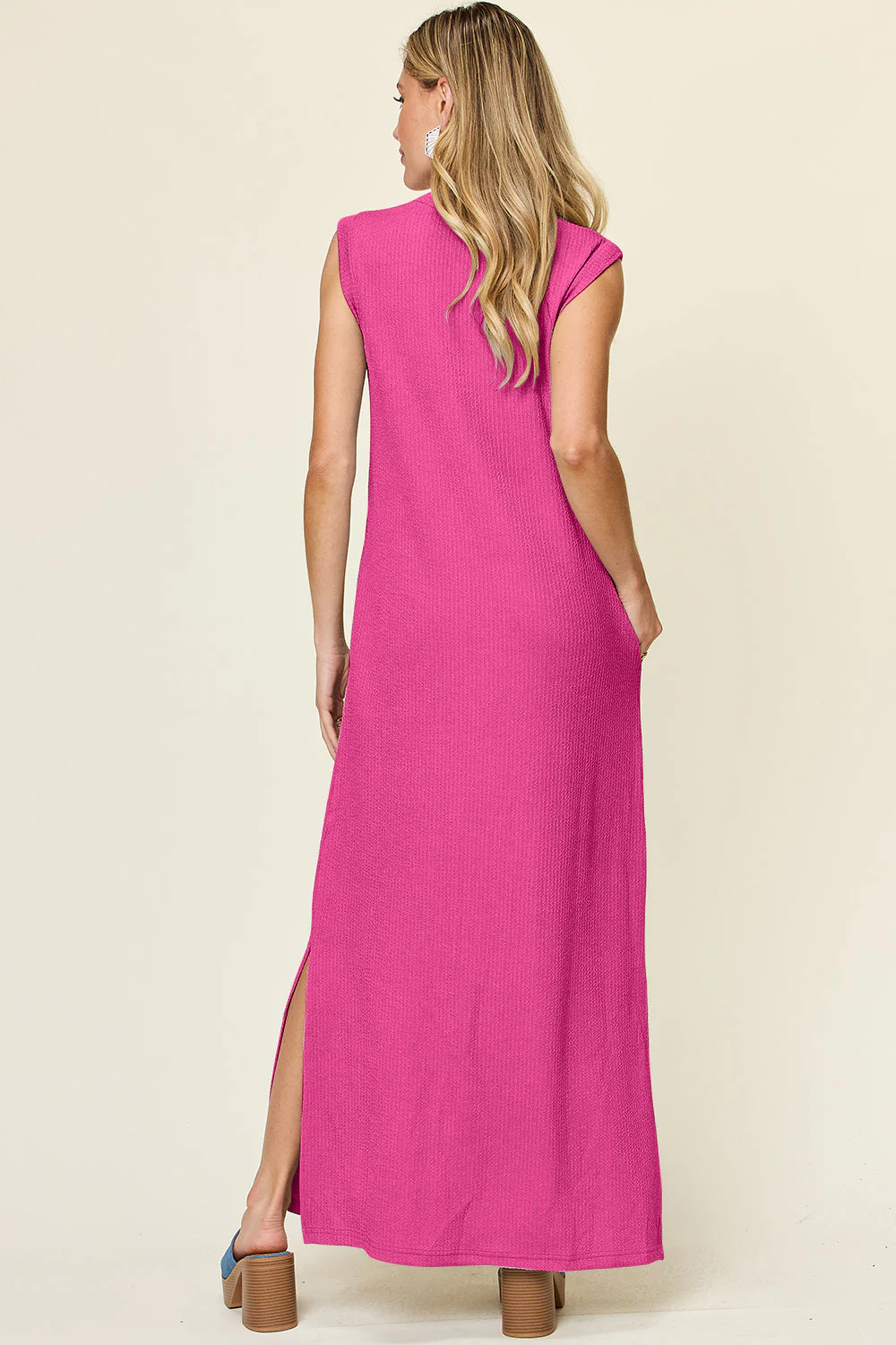 Double Take Full Size Texture Mock Neck Sleeveless Maxi Dress - Image 3