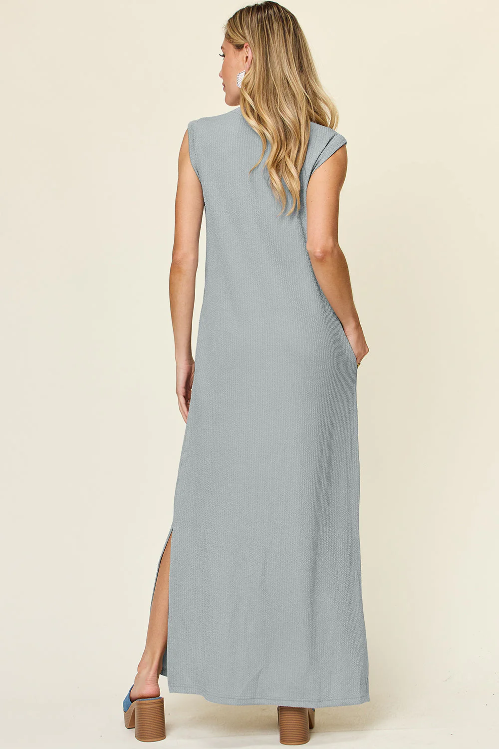 Double Take Full Size Texture Mock Neck Sleeveless Maxi Dress - Image 7