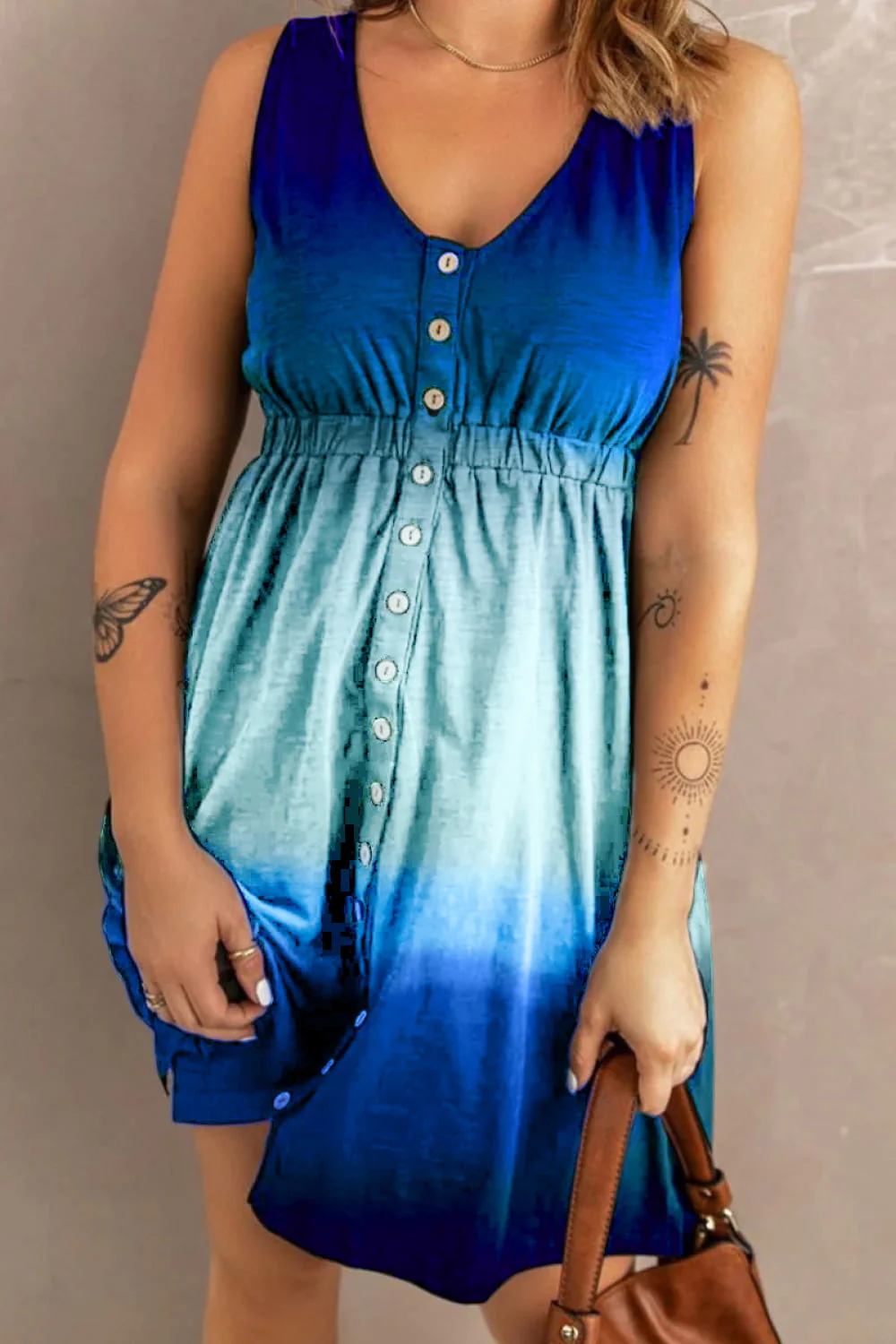 Double Take Scoop Neck Buttoned Sleeveless Magic Dress with Pockets - Image 6