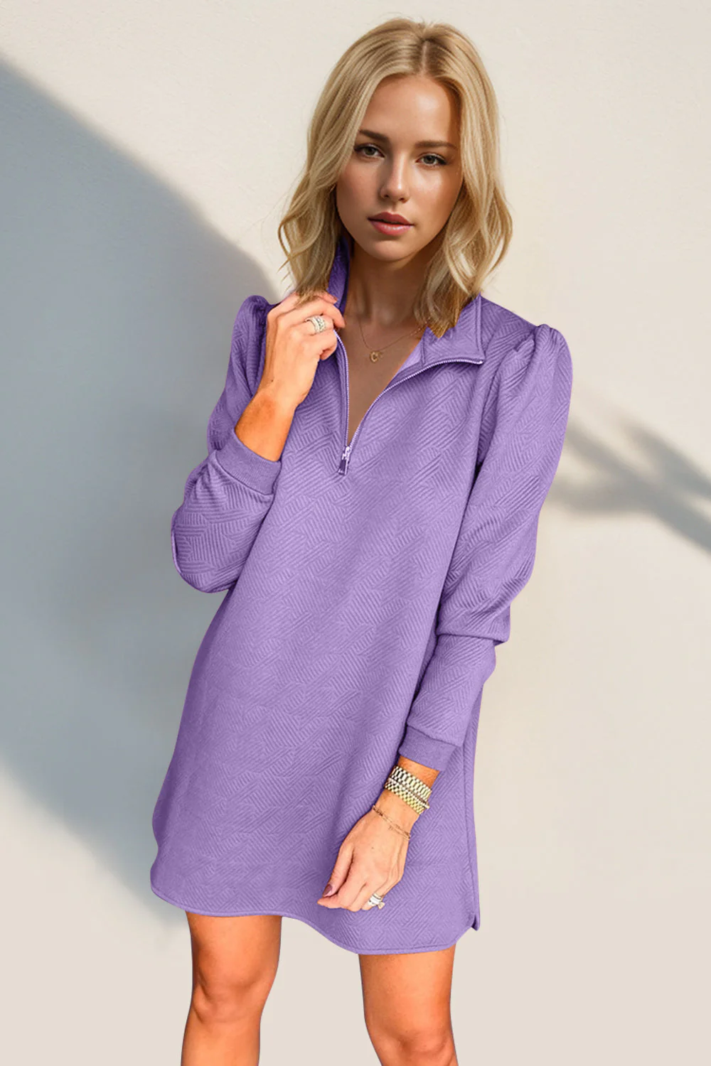 Double Take Textured Quarter Zip Long Sleeve Dress - Image 11