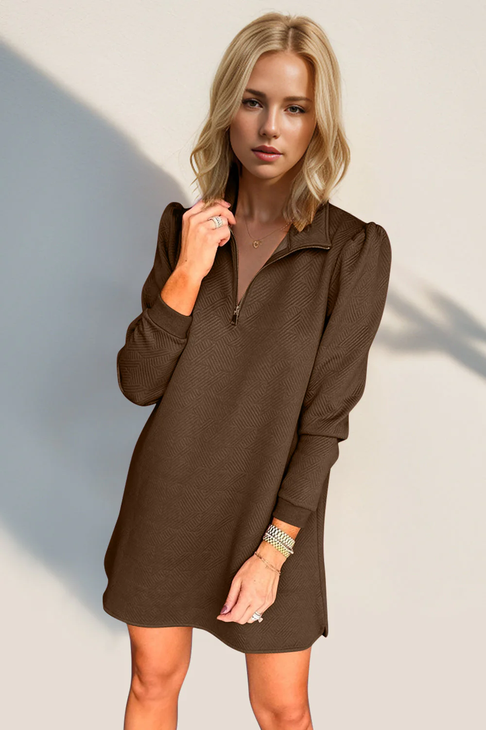 Double Take Textured Quarter Zip Long Sleeve Dress - Image 17