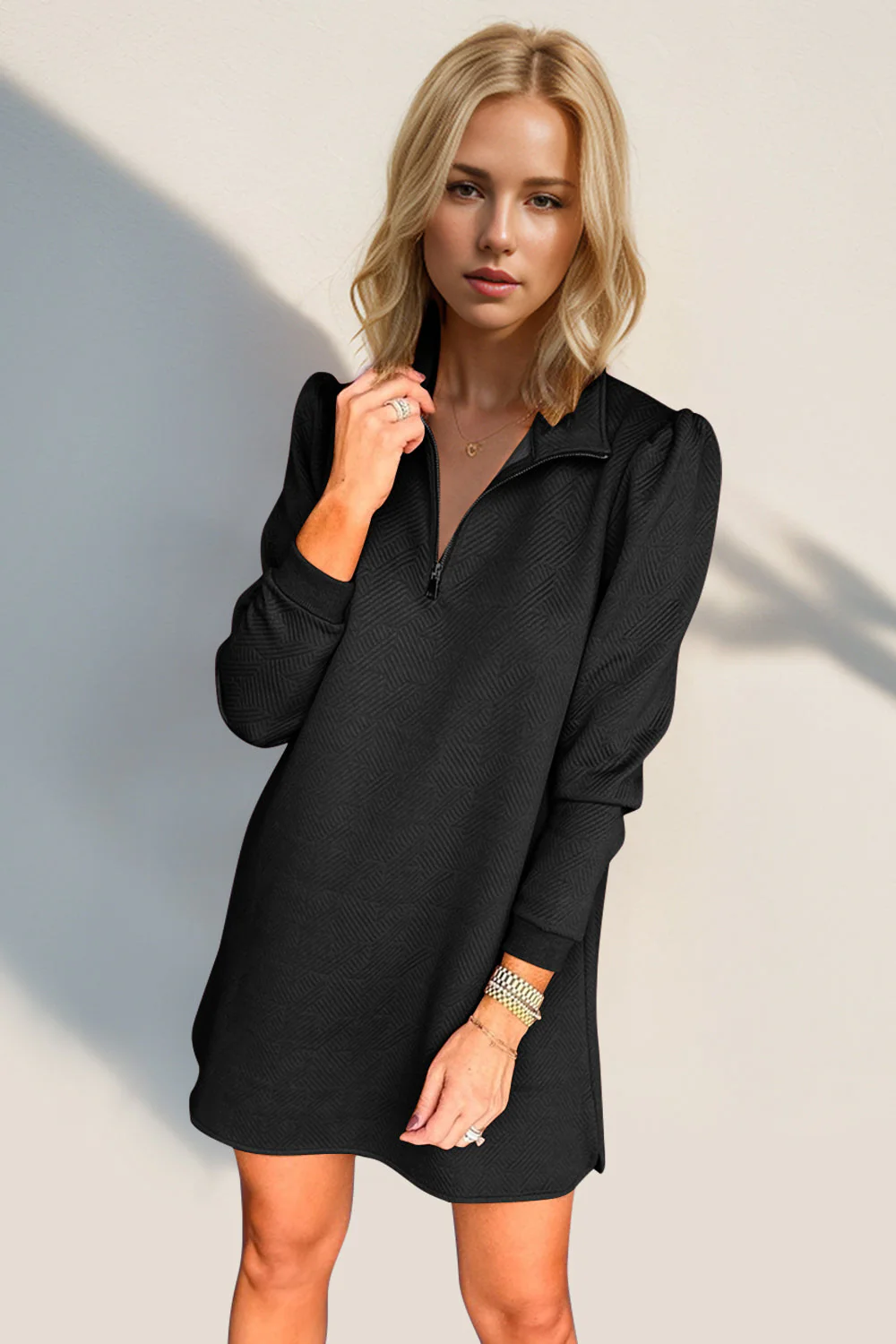 Double Take Textured Quarter Zip Long Sleeve Dress - Image 19