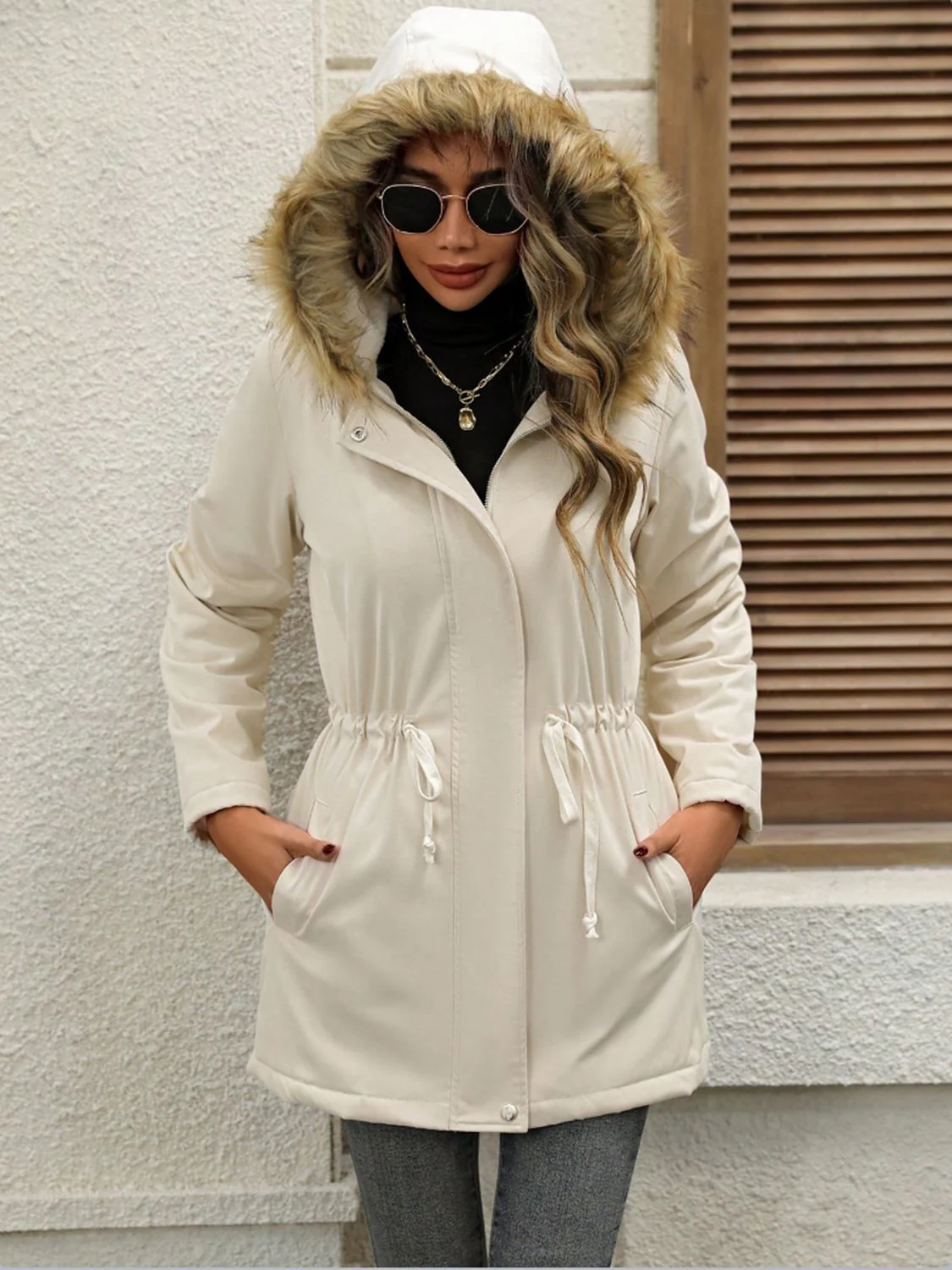 Drawstrig Zip Up Hooded Jacket - Image 4