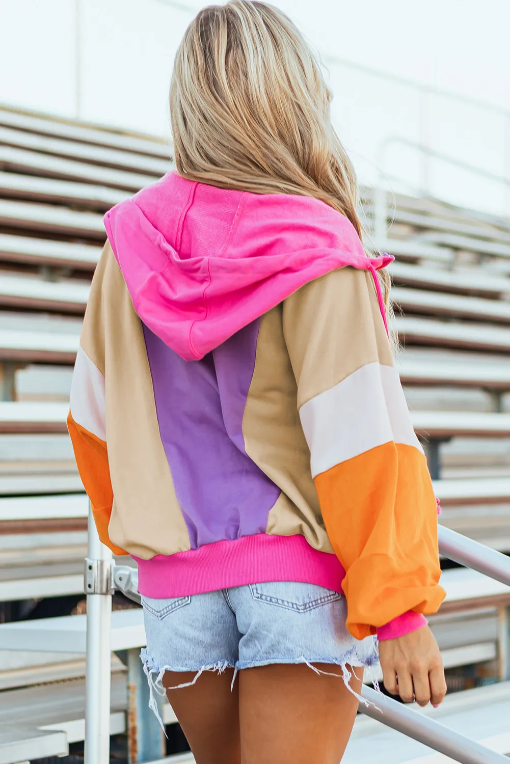Drawstring Color Block Zip Up Long Sleeve Hoodie - Image 2