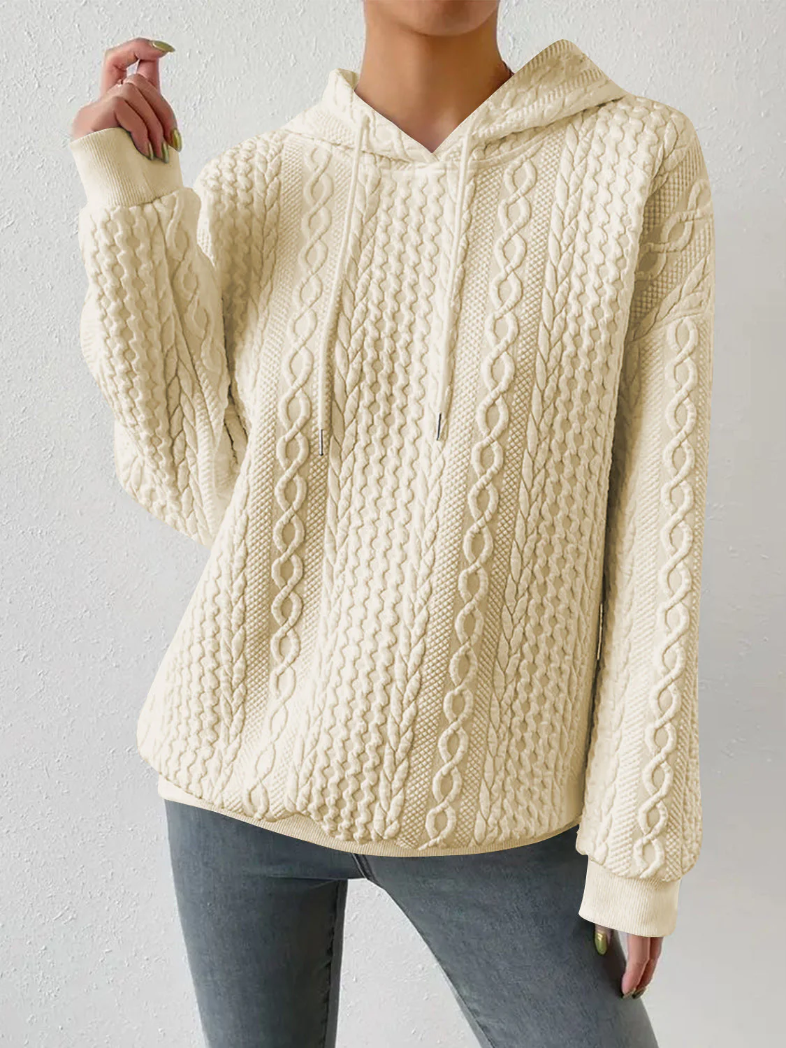 Drawstring Drop Shoulder Long Sleeve Hoodie - Image 12