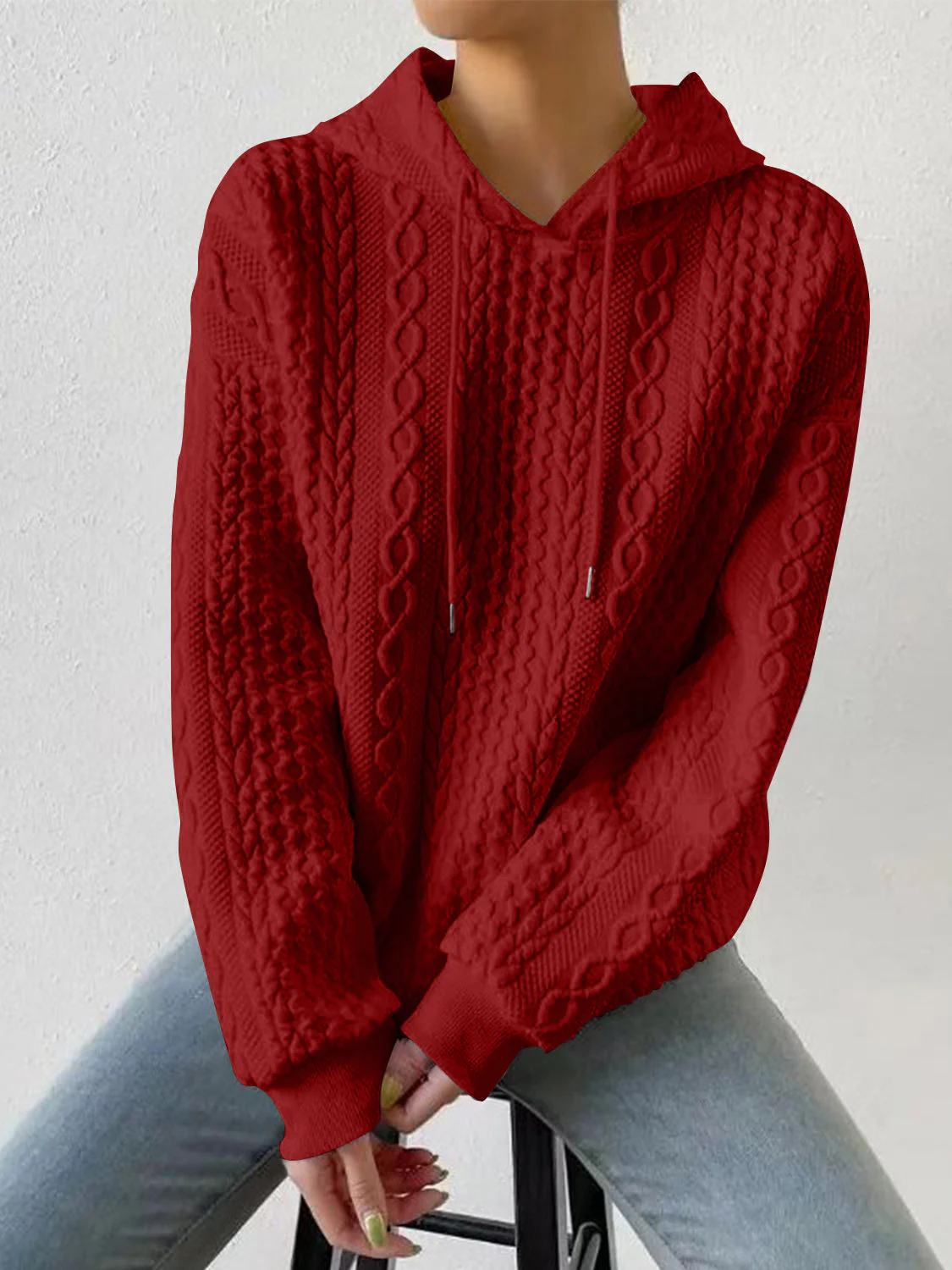 Drawstring Drop Shoulder Long Sleeve Hoodie - Image 14