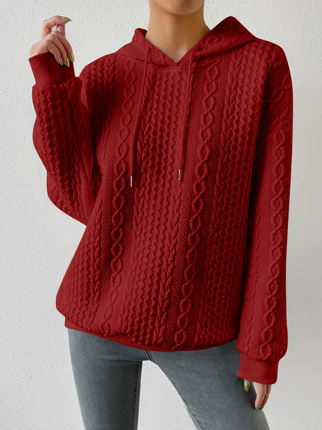 Drawstring Drop Shoulder Long Sleeve Hoodie - Image 15
