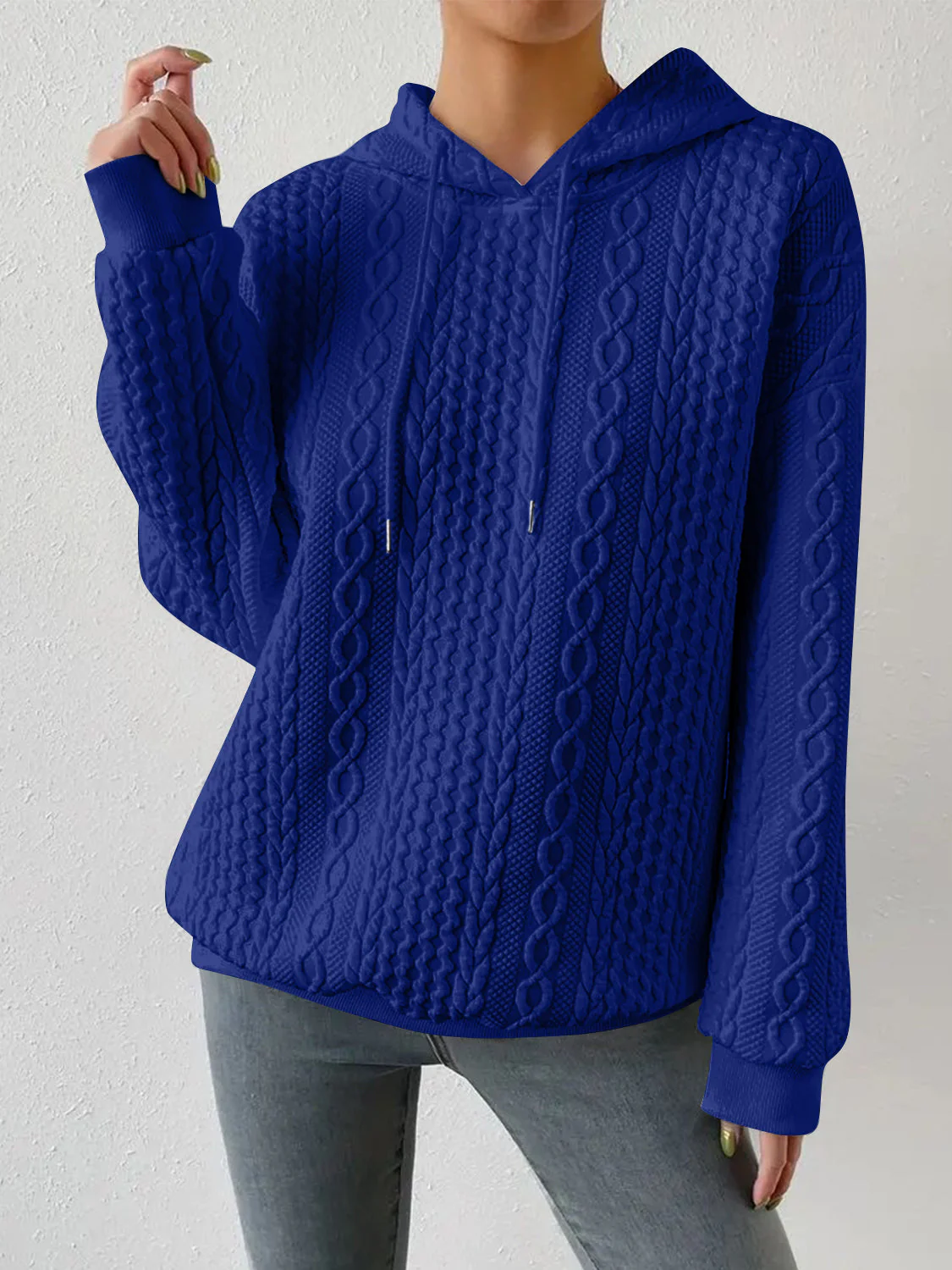 Drawstring Drop Shoulder Long Sleeve Hoodie - Image 17