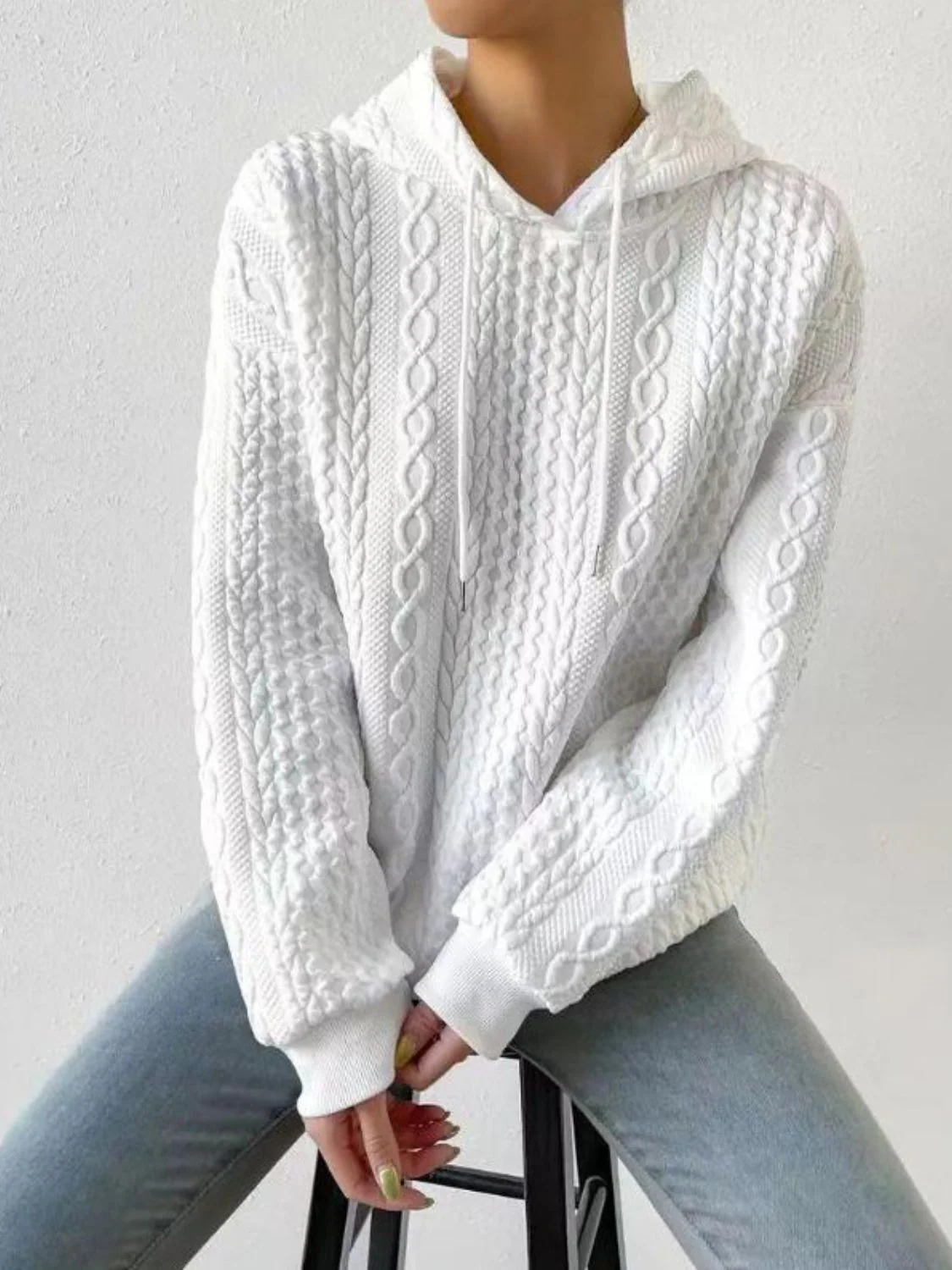 Drawstring Drop Shoulder Long Sleeve Hoodie - Image 2