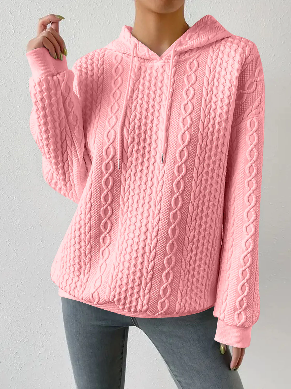 Drawstring Drop Shoulder Long Sleeve Hoodie - Image 20