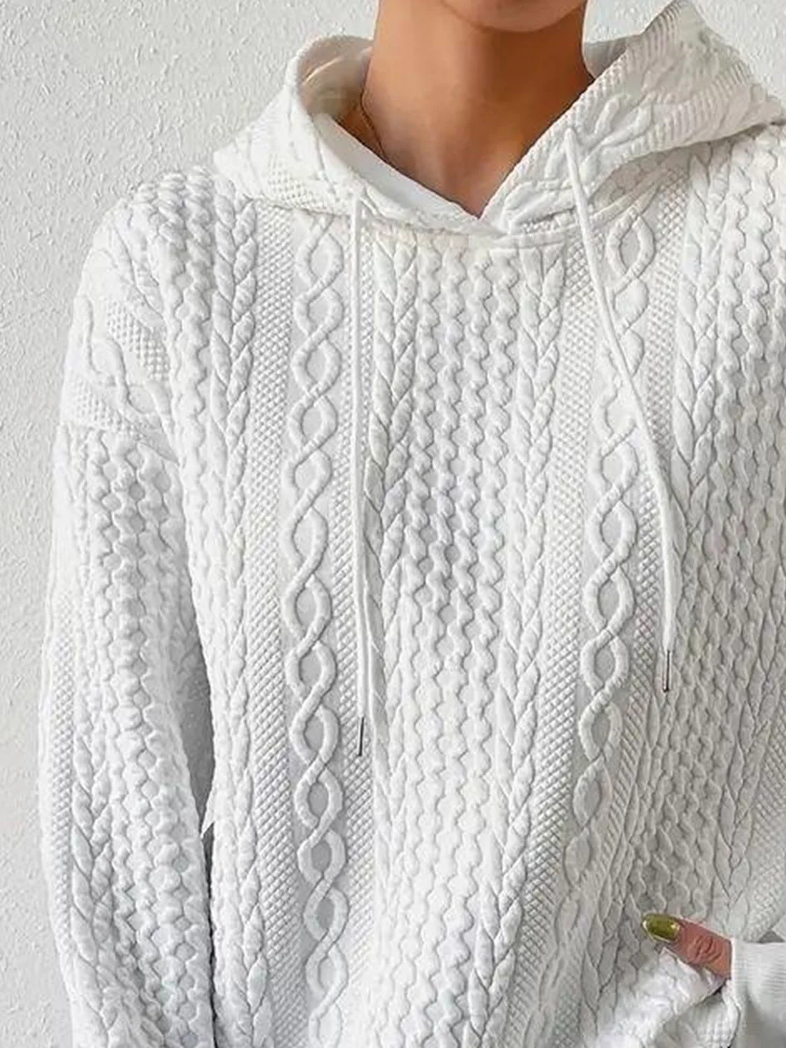 Drawstring Drop Shoulder Long Sleeve Hoodie - Image 3