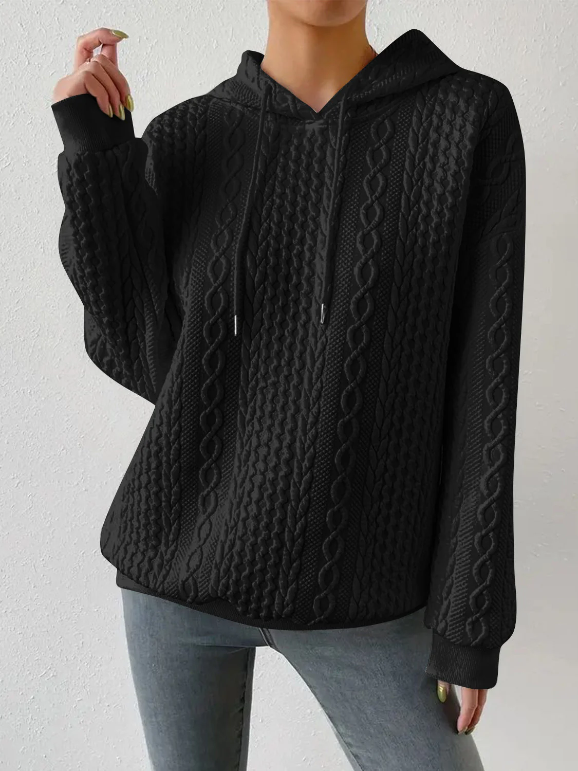 Drawstring Drop Shoulder Long Sleeve Hoodie - Image 4