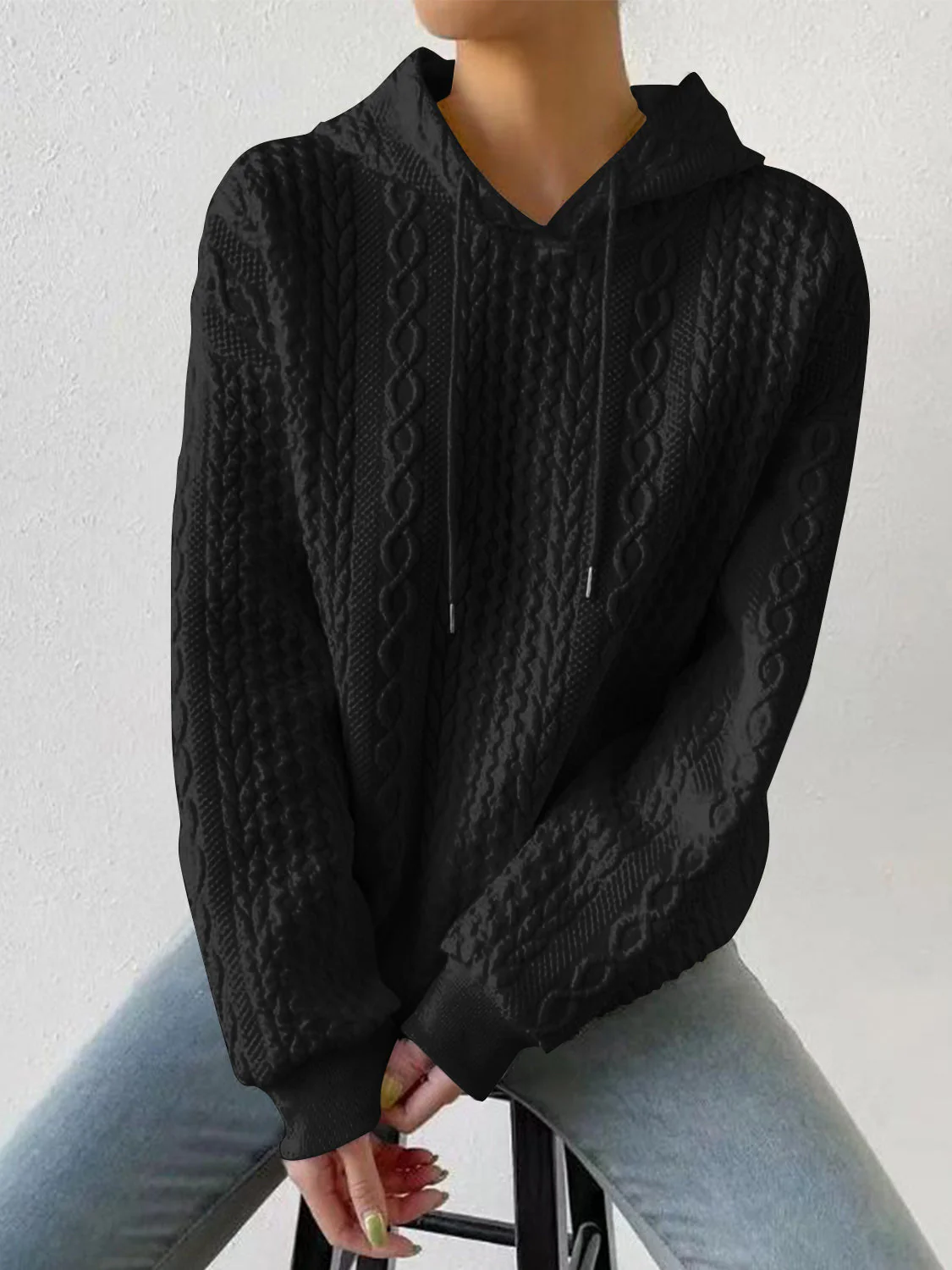 Drawstring Drop Shoulder Long Sleeve Hoodie - Image 5