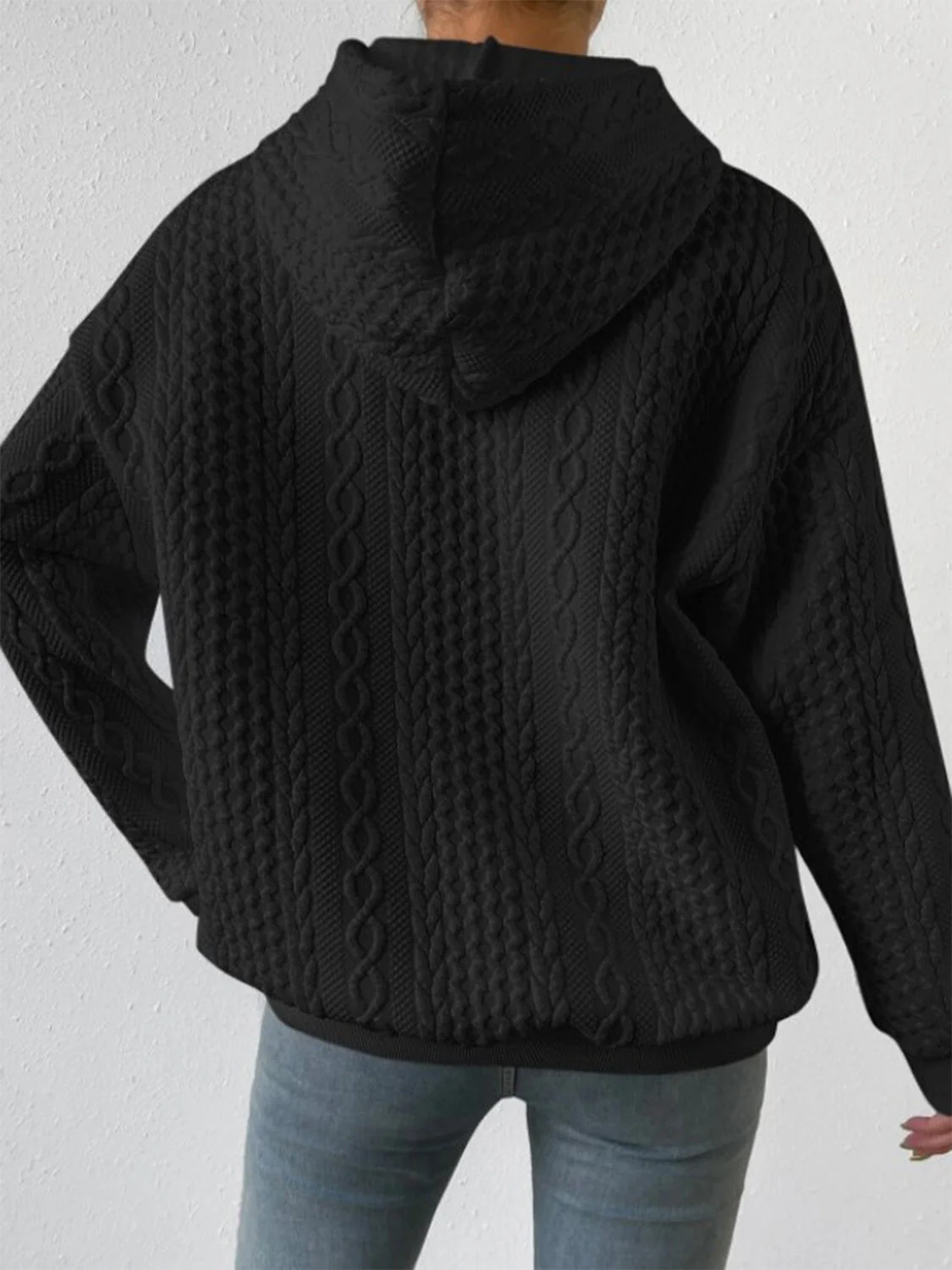 Drawstring Drop Shoulder Long Sleeve Hoodie - Image 6