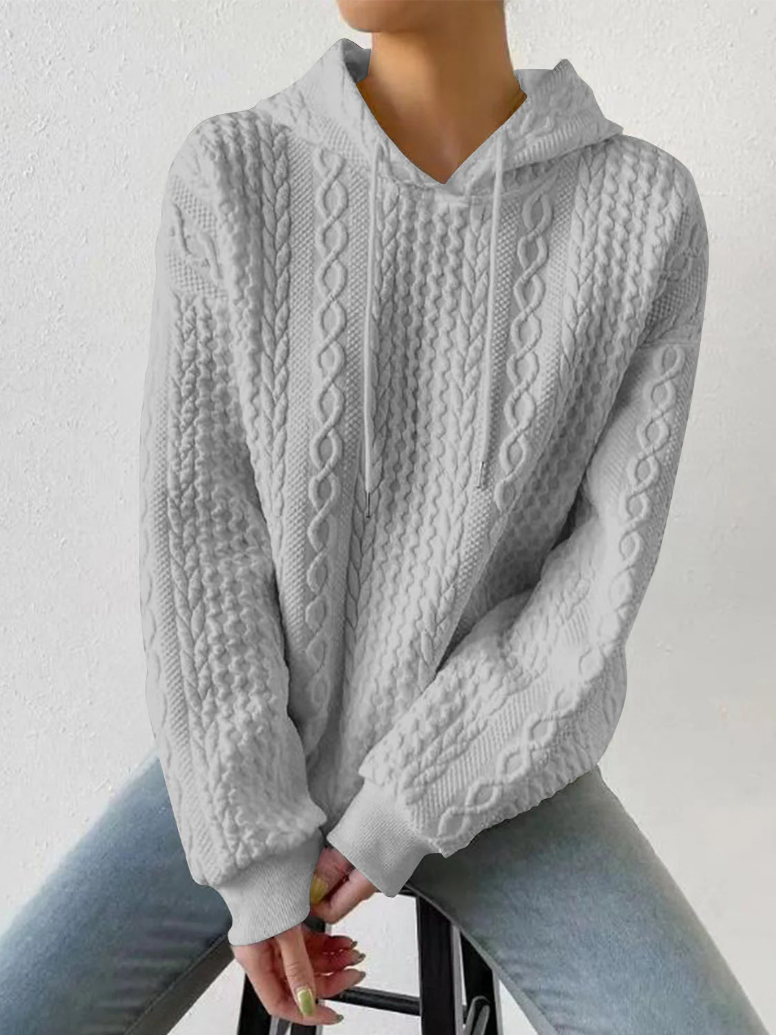 Drawstring Drop Shoulder Long Sleeve Hoodie - Image 8