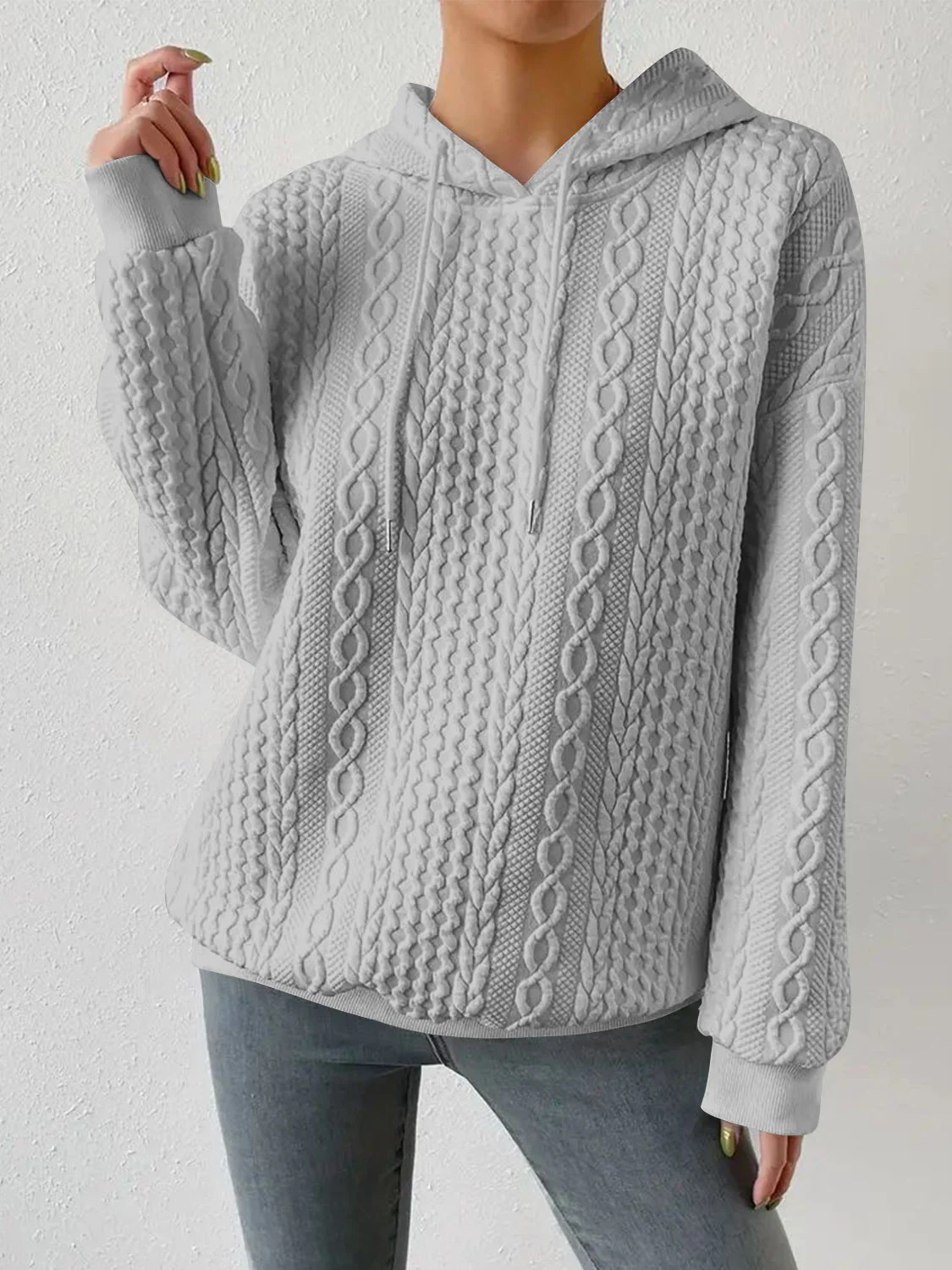 Drawstring Drop Shoulder Long Sleeve Hoodie - Image 9