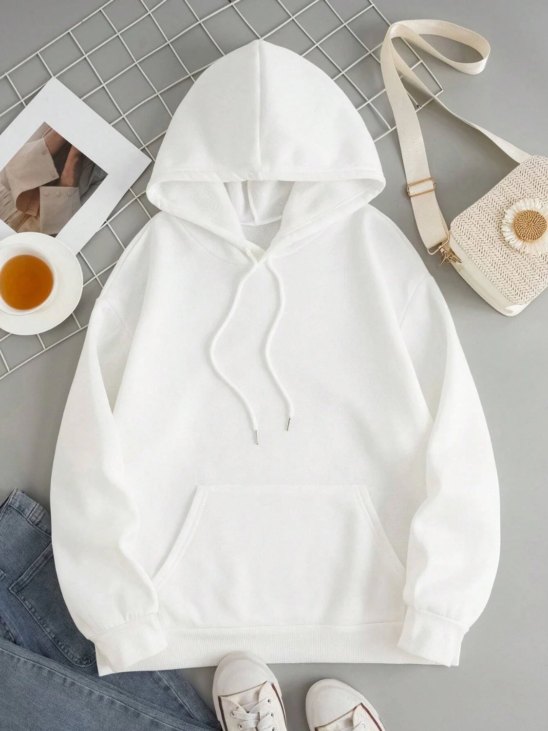 Drawstring Dropped Shoulder Hoodie - Image 11