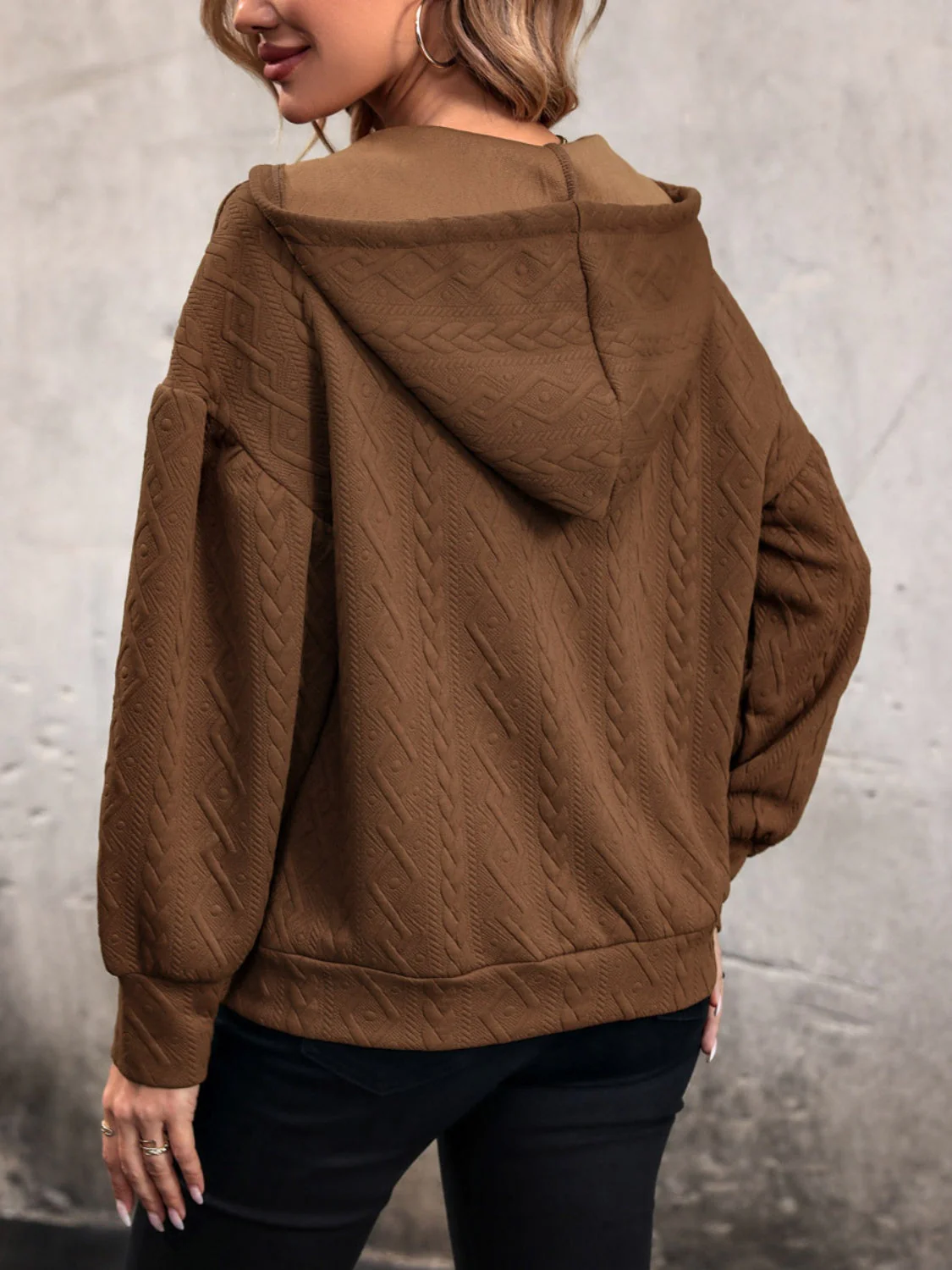 Drawstring Dropped Shoulder Long Sleeve Hoodie - Image 2