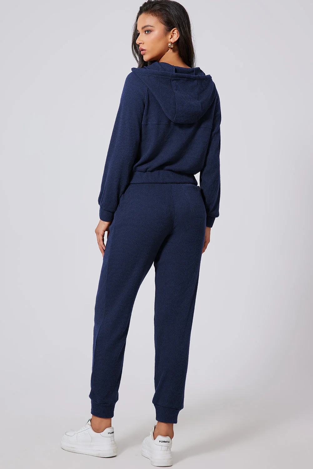 Drawstring Half Zip Hoodie and Joggers Active Set - Image 5