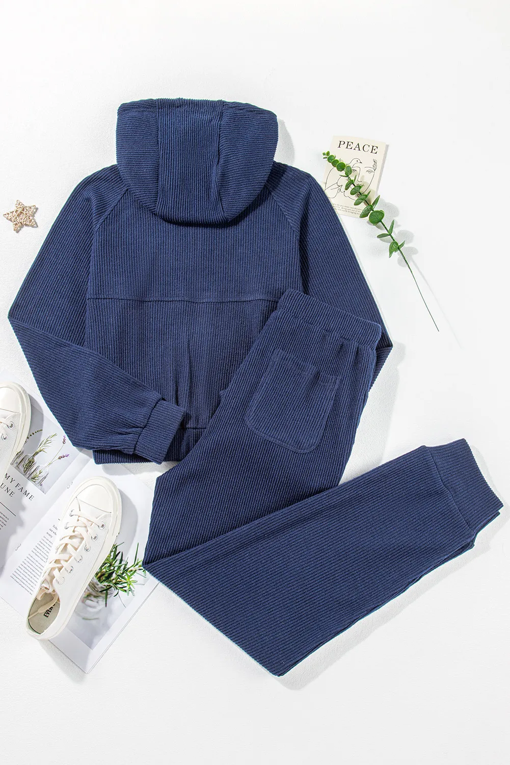 Drawstring Half Zip Hoodie and Joggers Active Set - Image 7