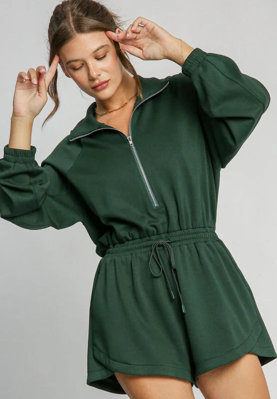 Drawstring Half Zip Long Sleeve Romper - Image 2