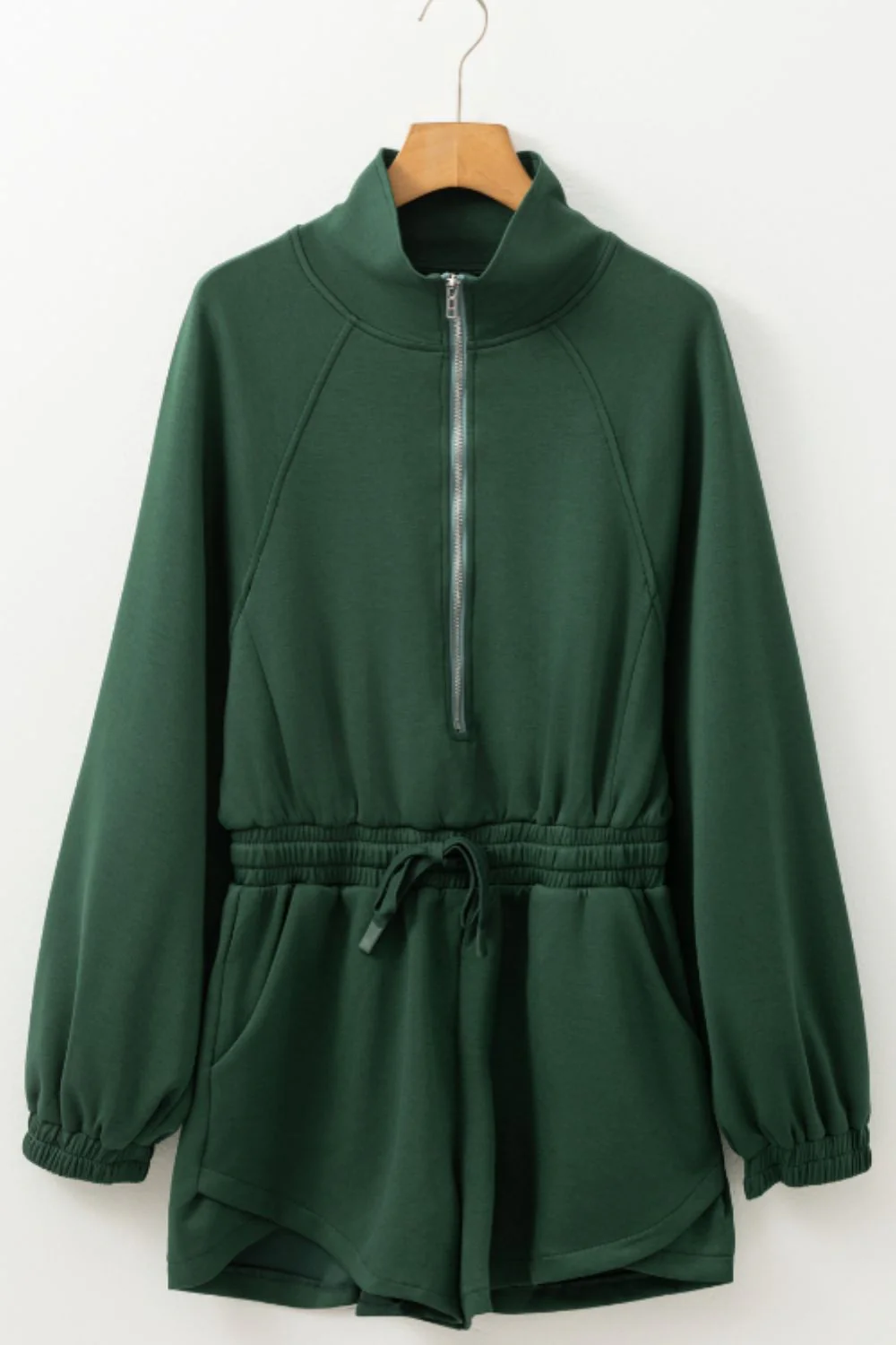 Drawstring Half Zip Long Sleeve Romper - Image 3