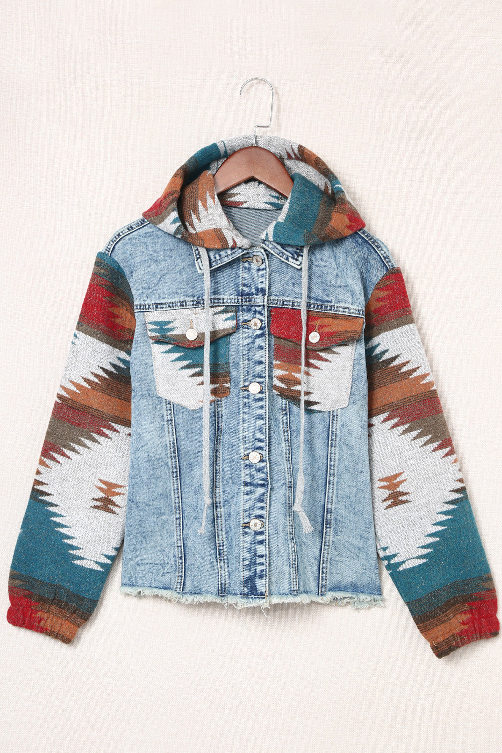 Drawstring Hooded Pocketed Denim Jacket - Image 11