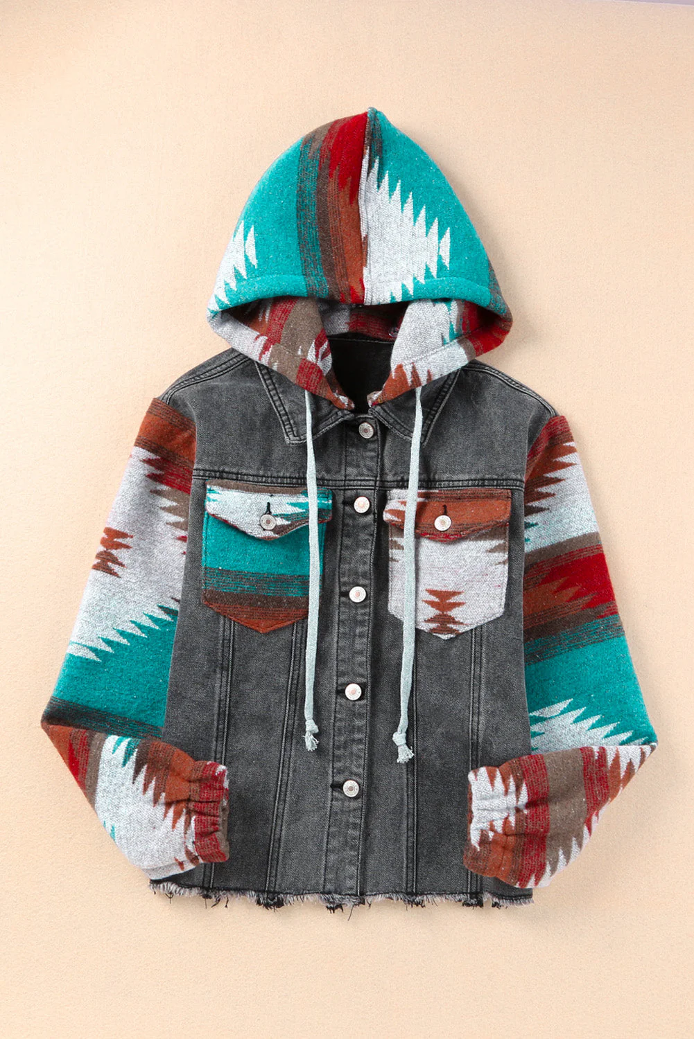 Drawstring Hooded Pocketed Denim Jacket - Image 5