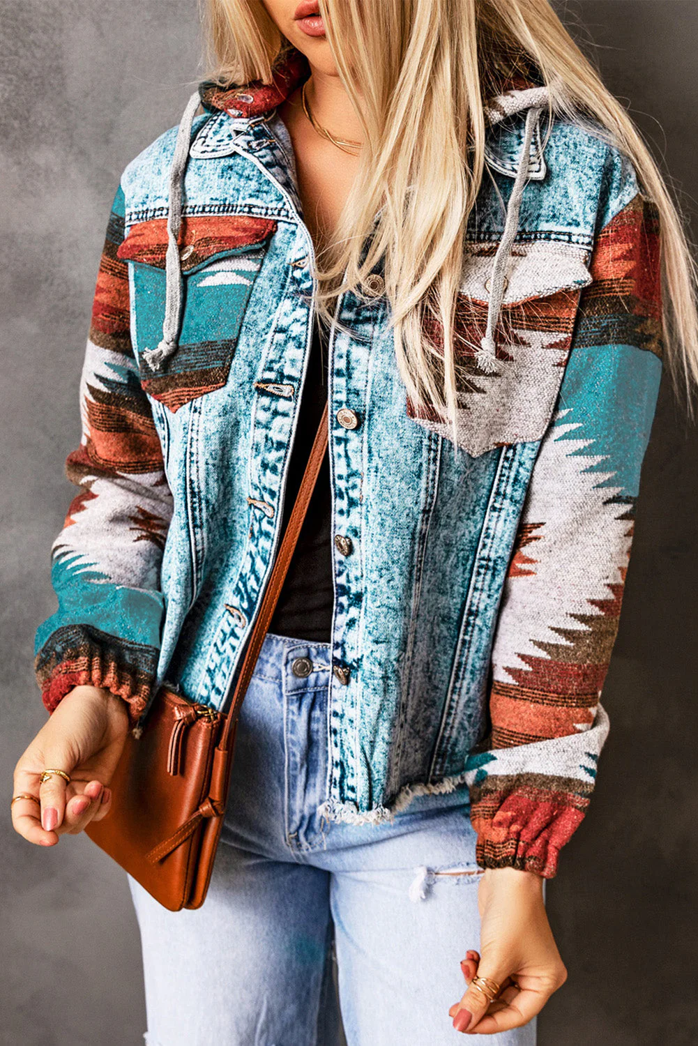 Drawstring Hooded Pocketed Denim Jacket - Image 7