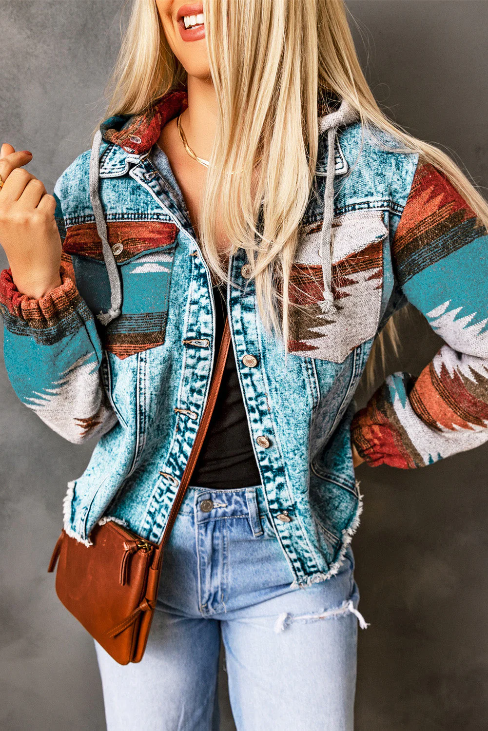 Drawstring Hooded Pocketed Denim Jacket - Image 8