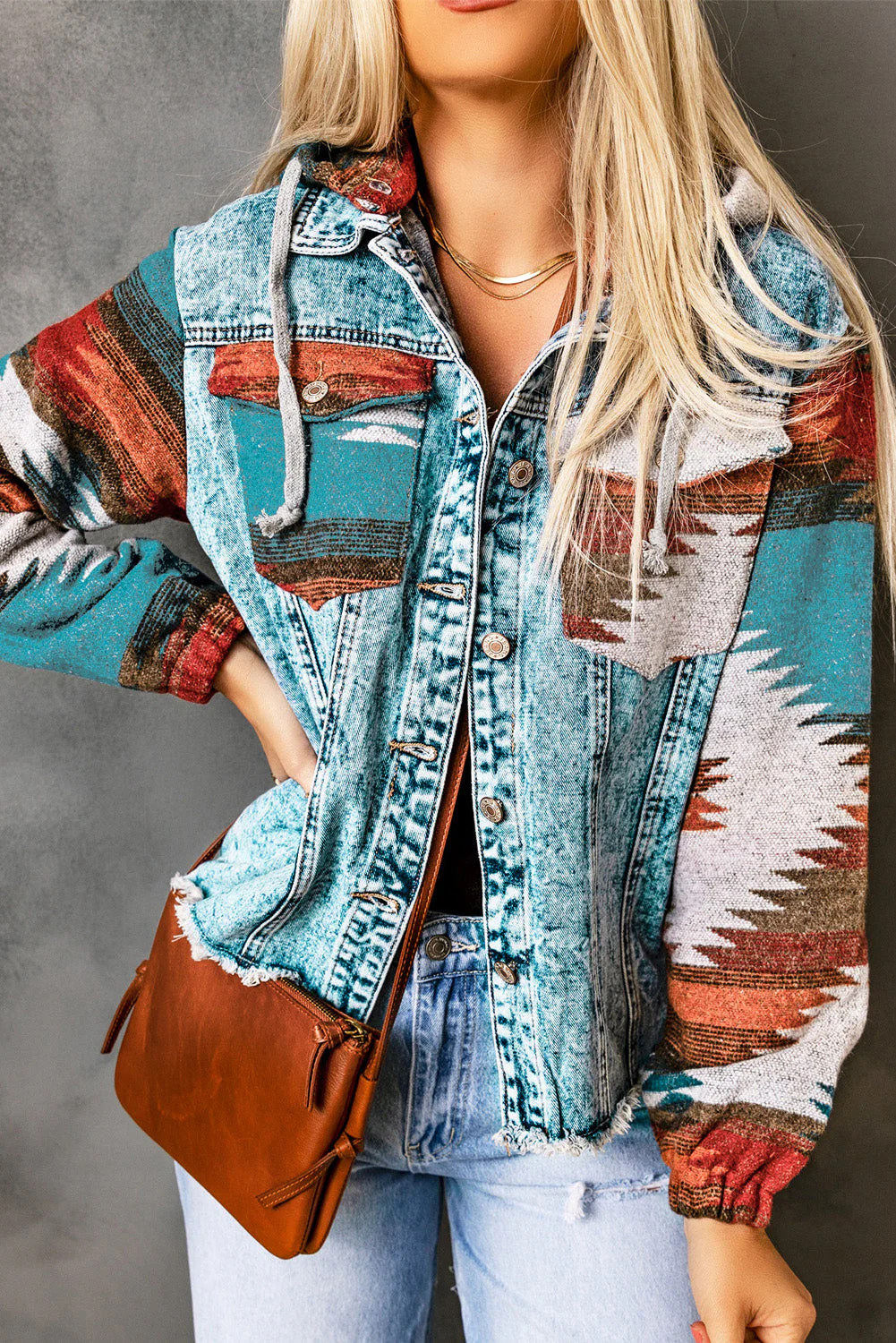 Drawstring Hooded Pocketed Denim Jacket - Image 9