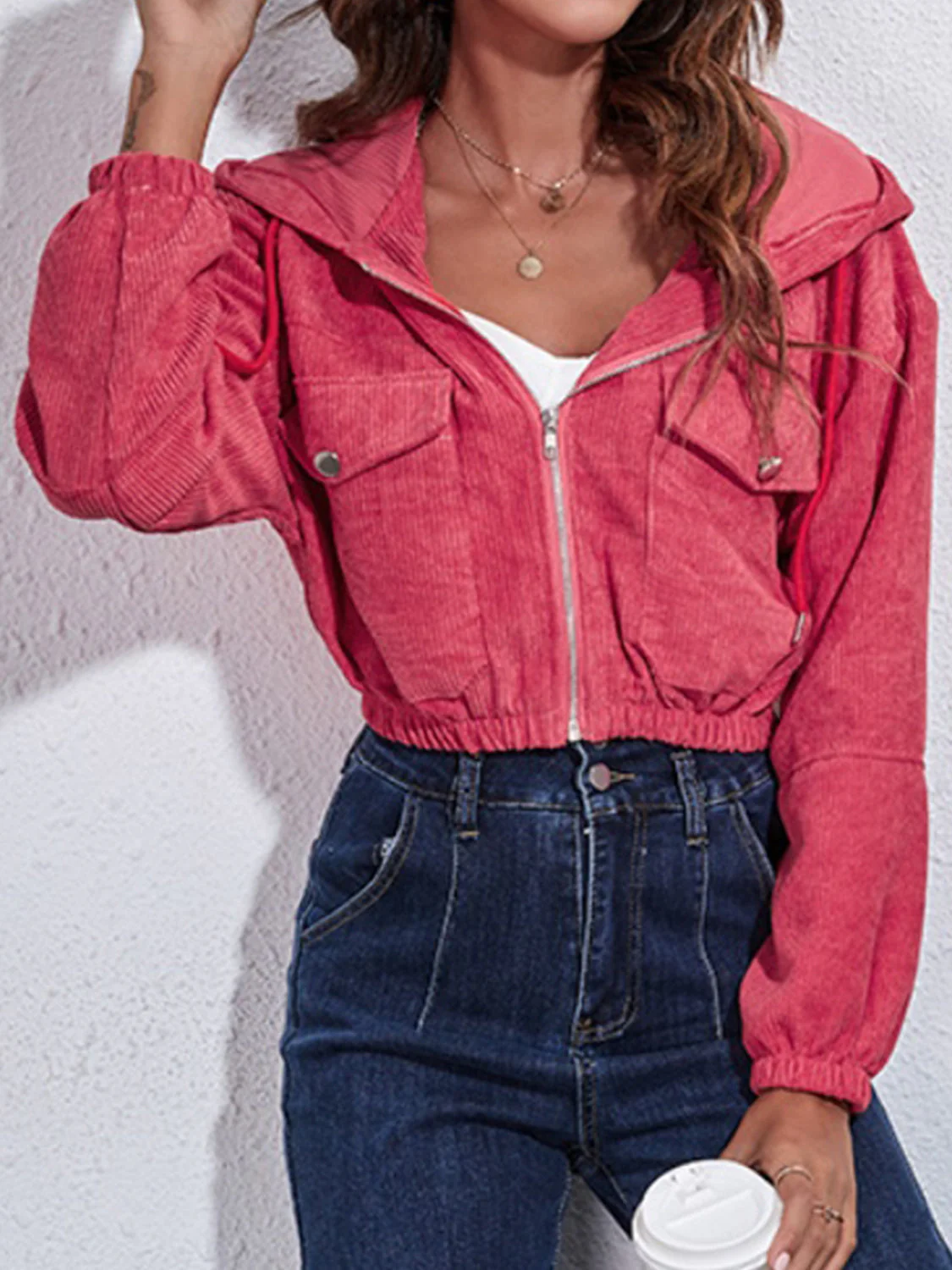 Drawstring Hooded Zip Up Jacket with Pockets - Image 14