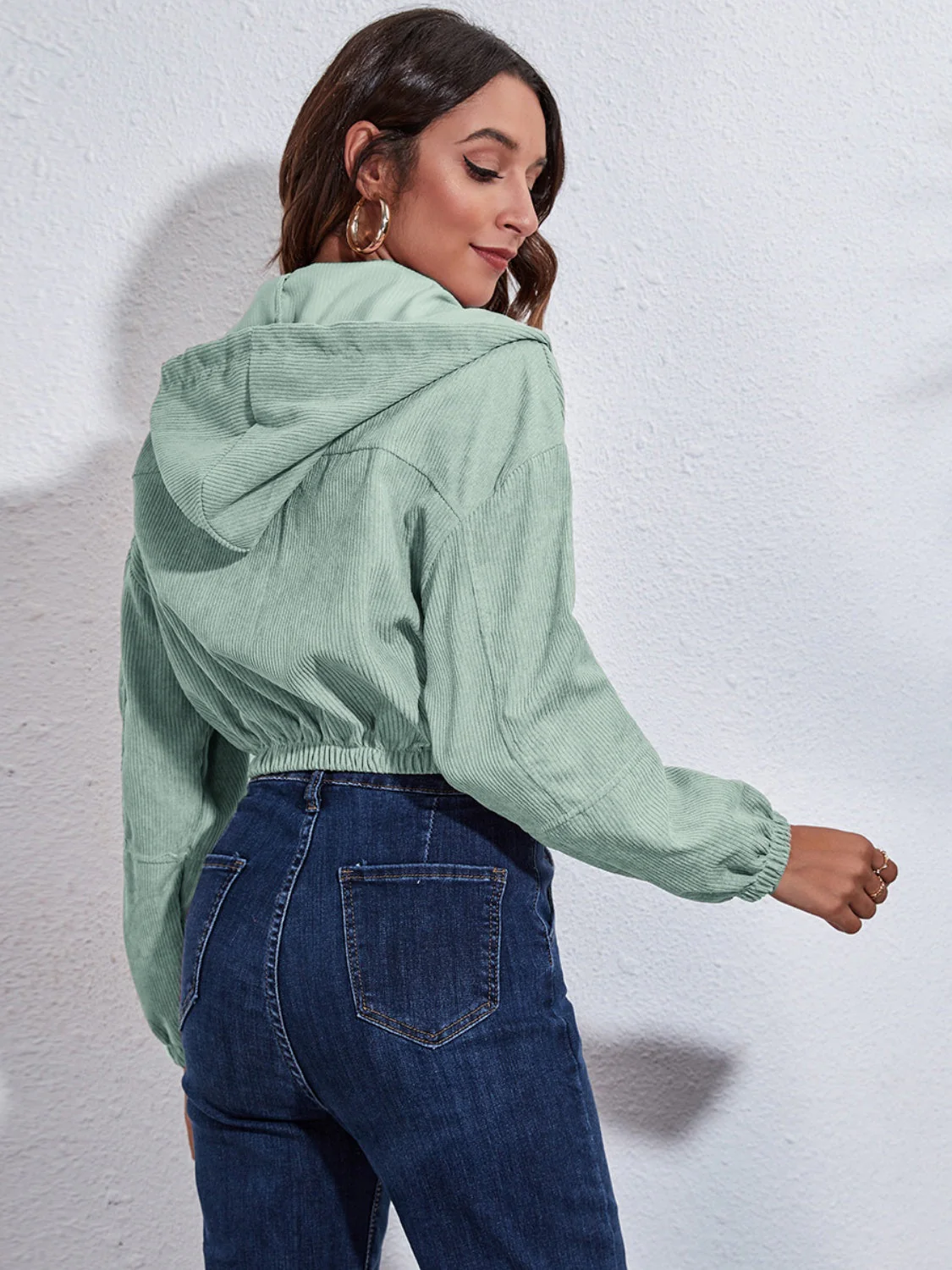 Drawstring Hooded Zip Up Jacket with Pockets - Image 8