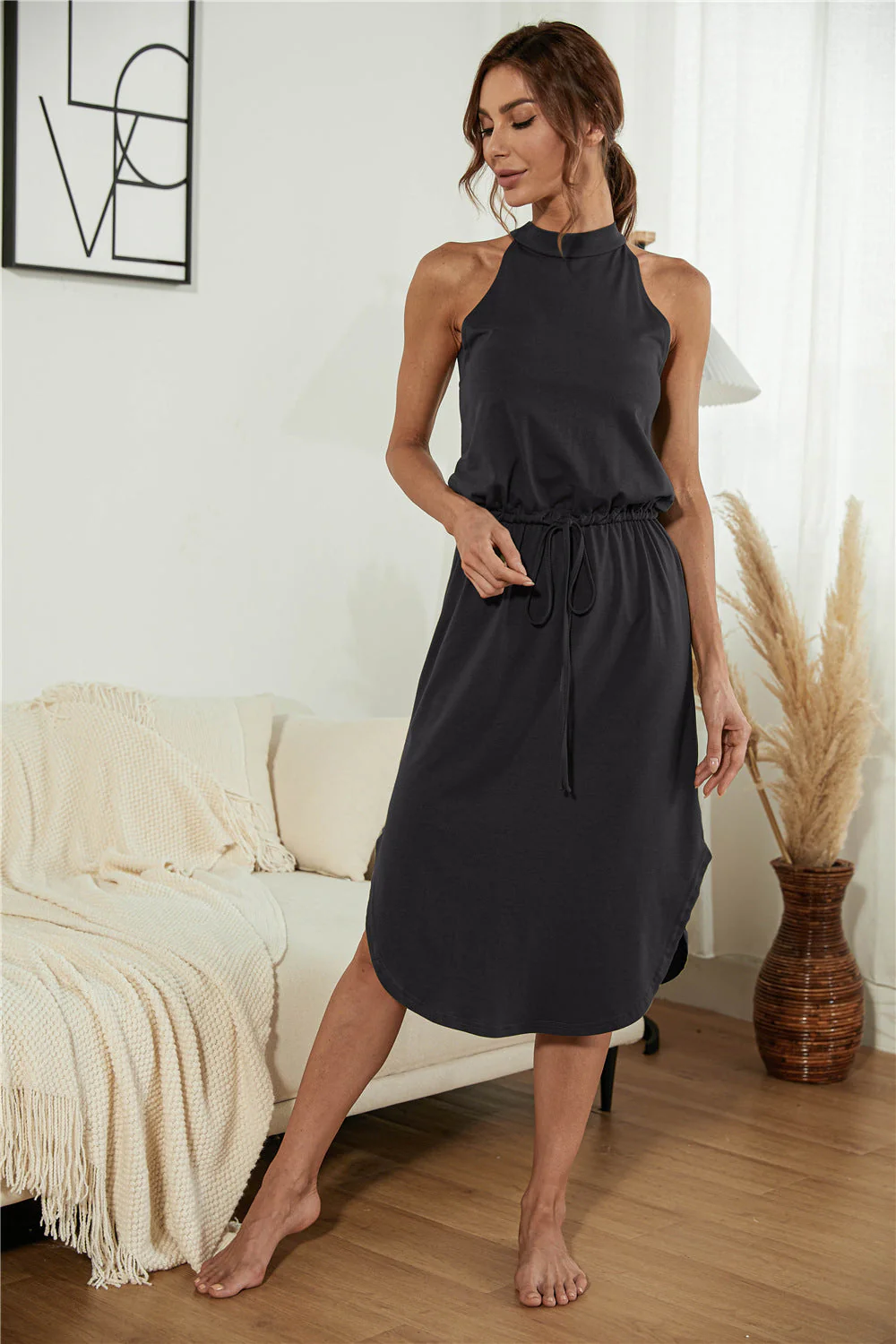 Drawstring Open Back Slit Sleeveless Dress - Image 8