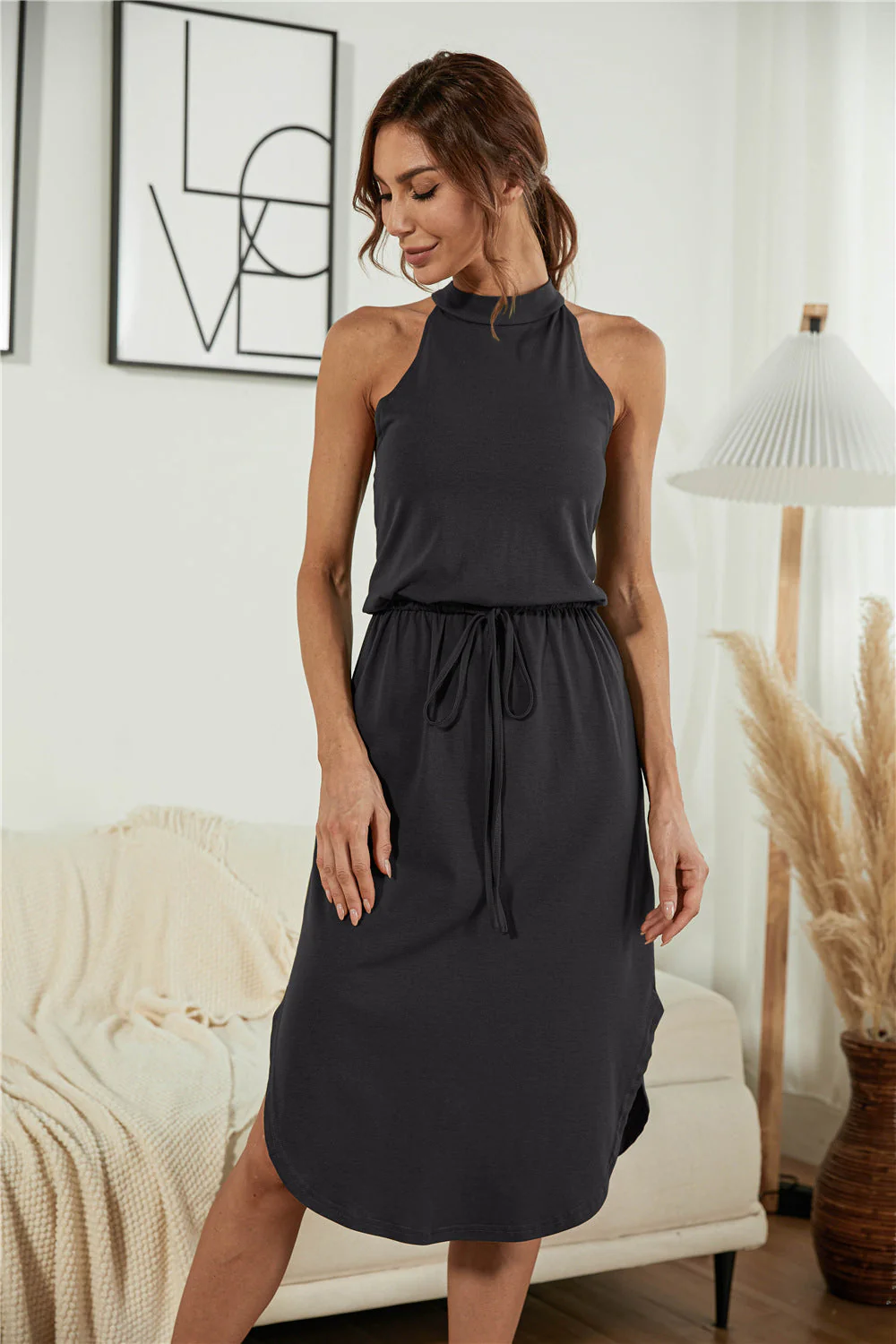 Drawstring Open Back Slit Sleeveless Dress - Image 9