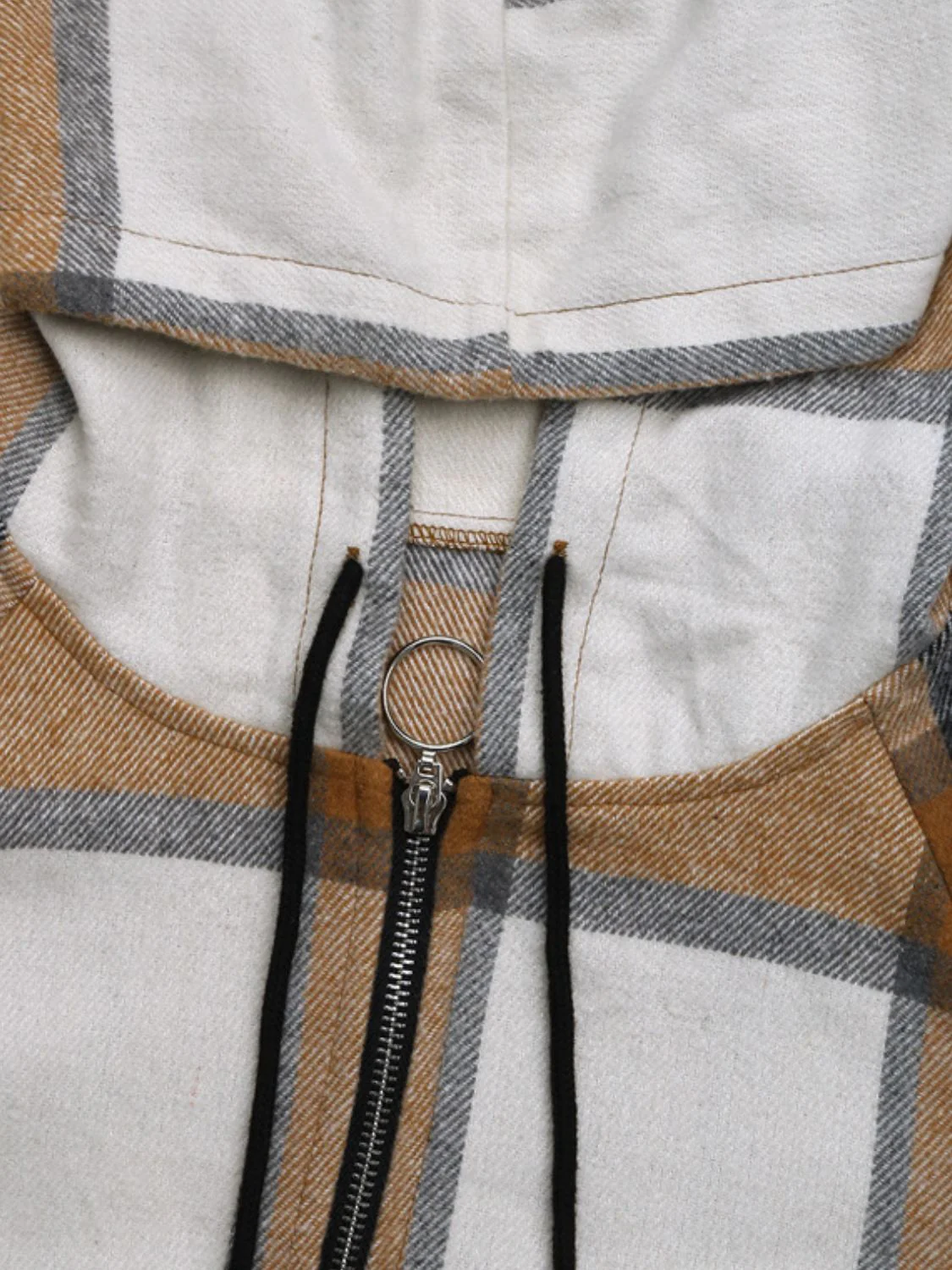 Drawstring Plaid Zip Up Long Sleeve Hooded Outerwear - Image 8