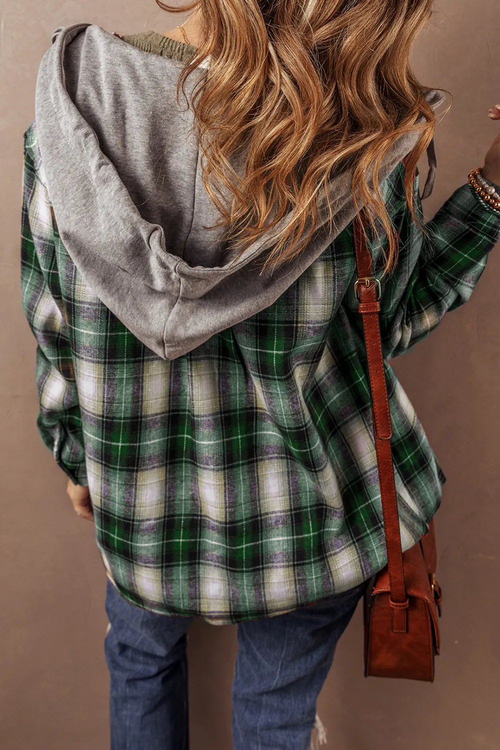 Drawstring Pocketed Plaid Hooded Jacket - Image 2