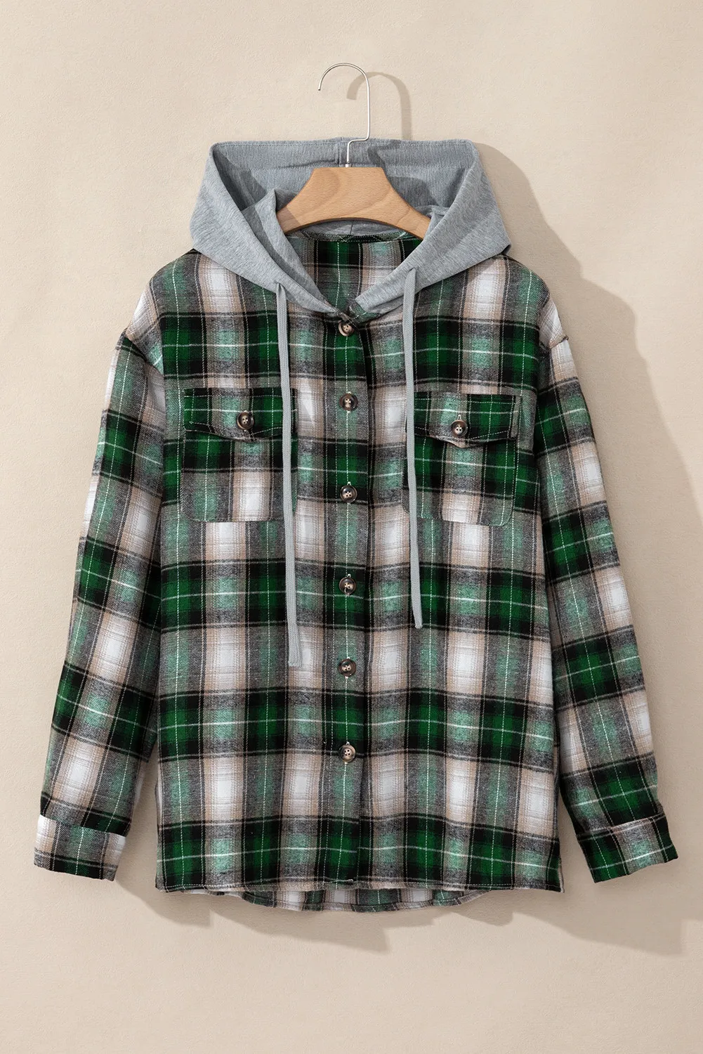 Drawstring Pocketed Plaid Hooded Jacket - Image 3