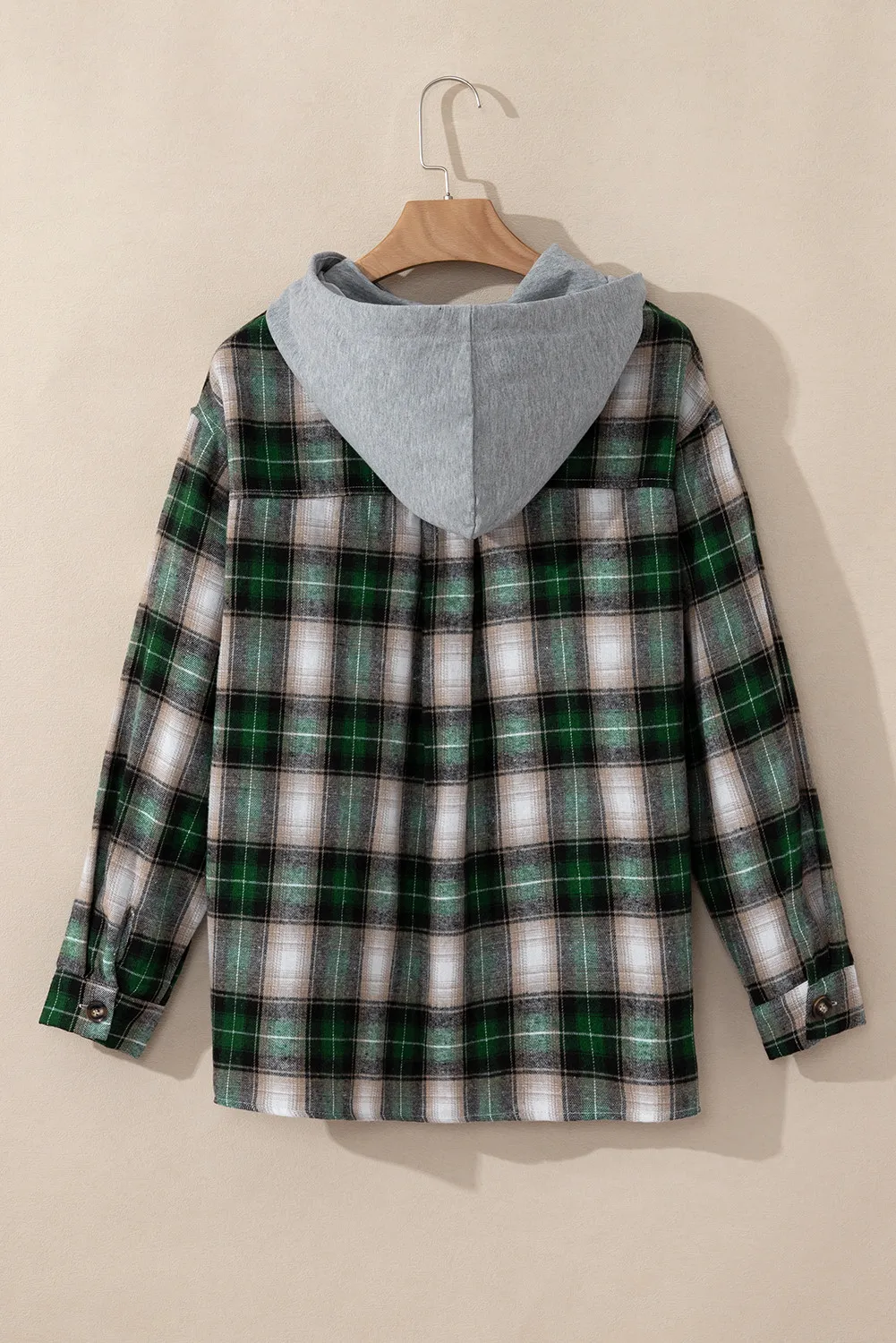 Drawstring Pocketed Plaid Hooded Jacket - Image 4
