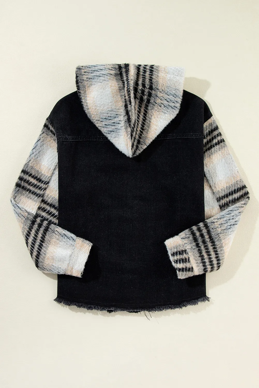 Drawstring Raw Hem Button Up Hooded Denim Jacket - Image 6