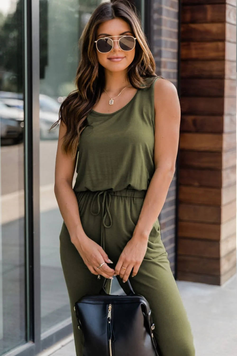 Drawstring Round Neck Sleeveless Jumpsuit - Image 12