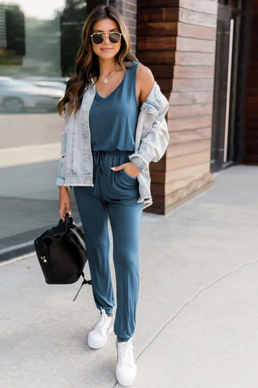 Drawstring Round Neck Sleeveless Jumpsuit - Image 7
